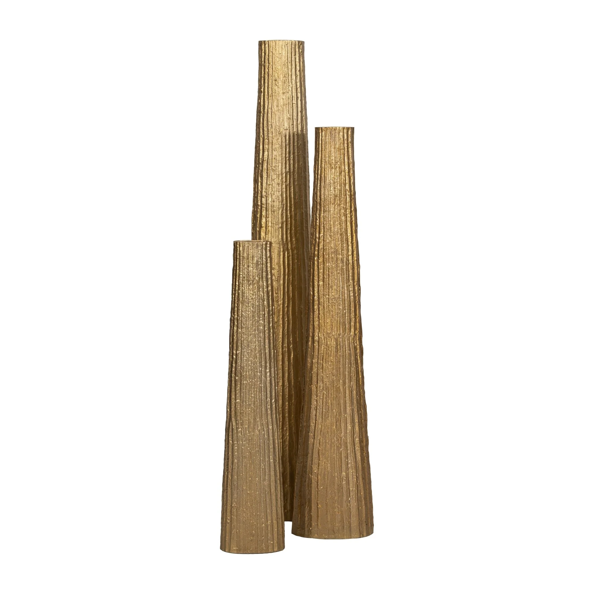 Metal, 48" Ribbed Floor Vase, Gold - Image 8