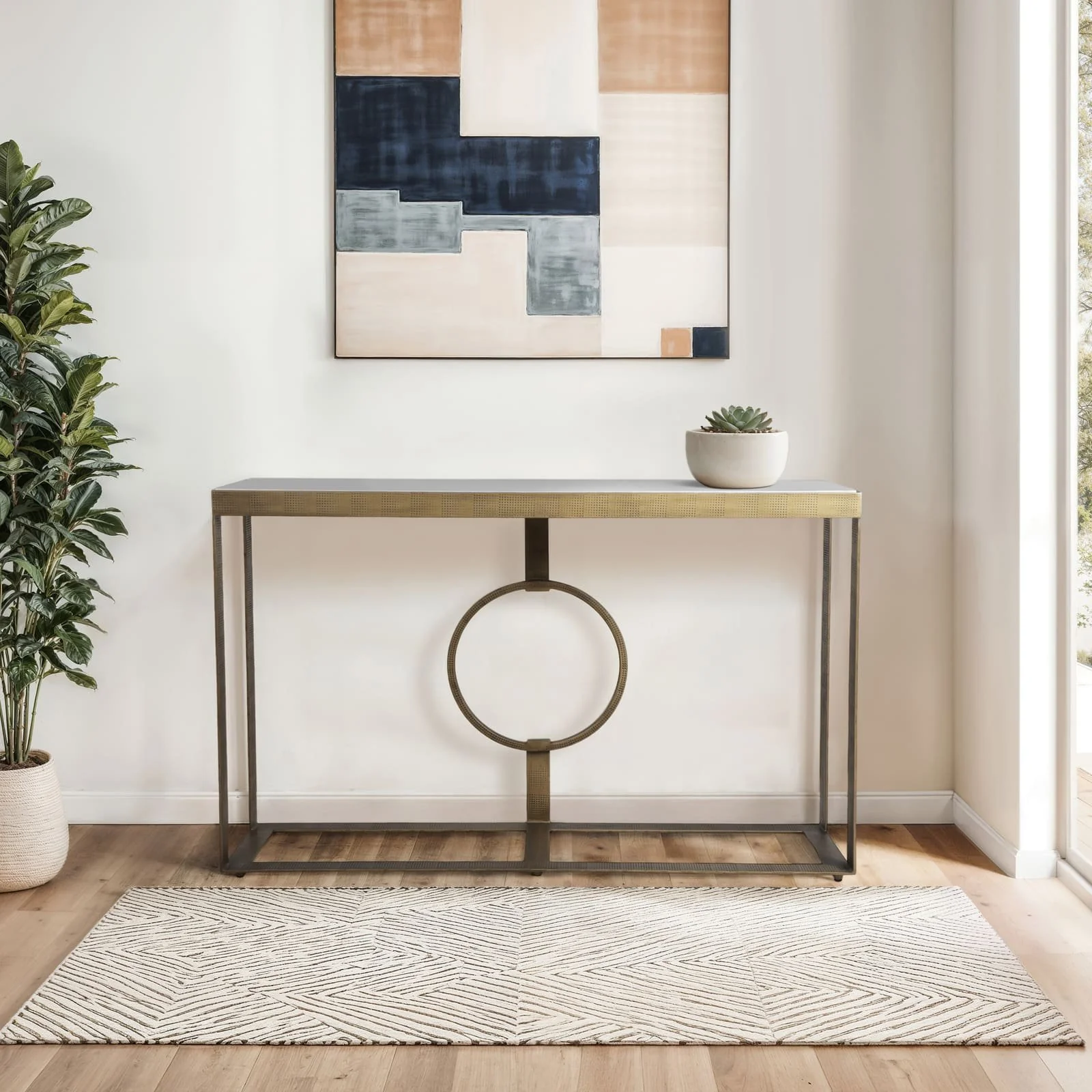 Metal, 48x31 Marble Top Console, Gold;white/2boxes - Image 10