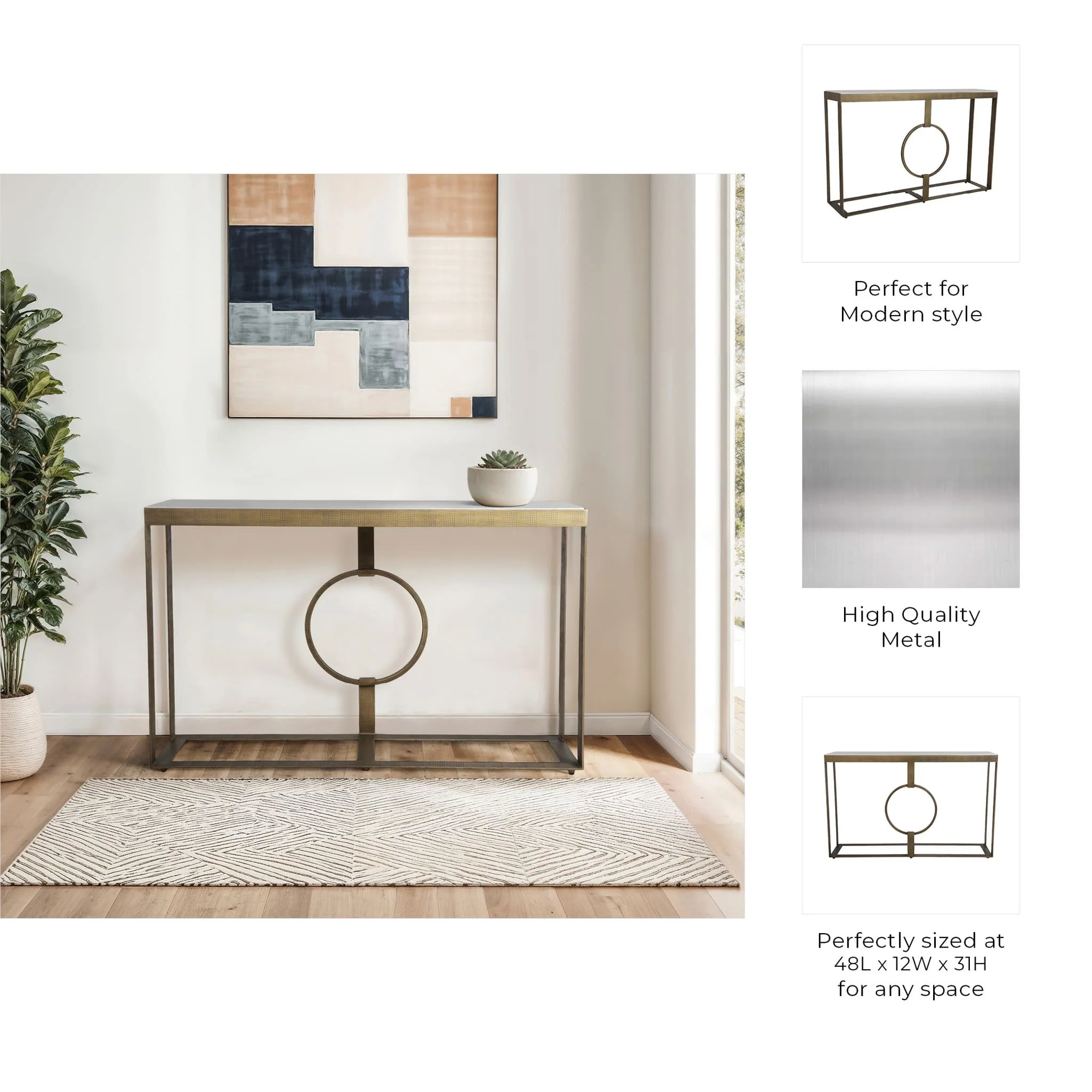 Metal, 48x31 Marble Top Console, Gold;white/2boxes - Image 9