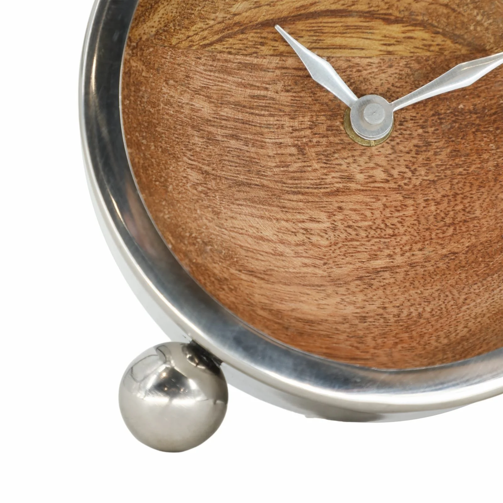 Metal, 5" Round Wood Face Table Clock, Silver - Image 6