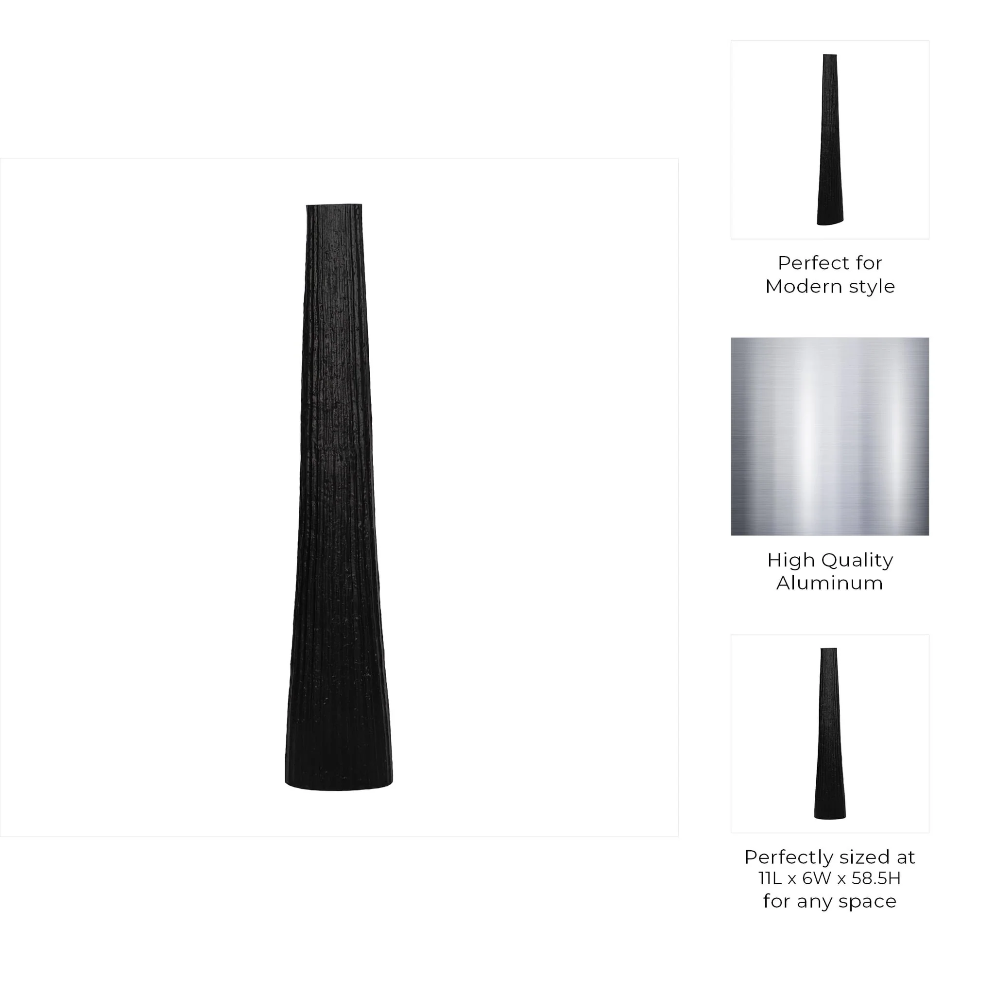 Metal, 58" Ribbed Floor Vase, Black - Image 10