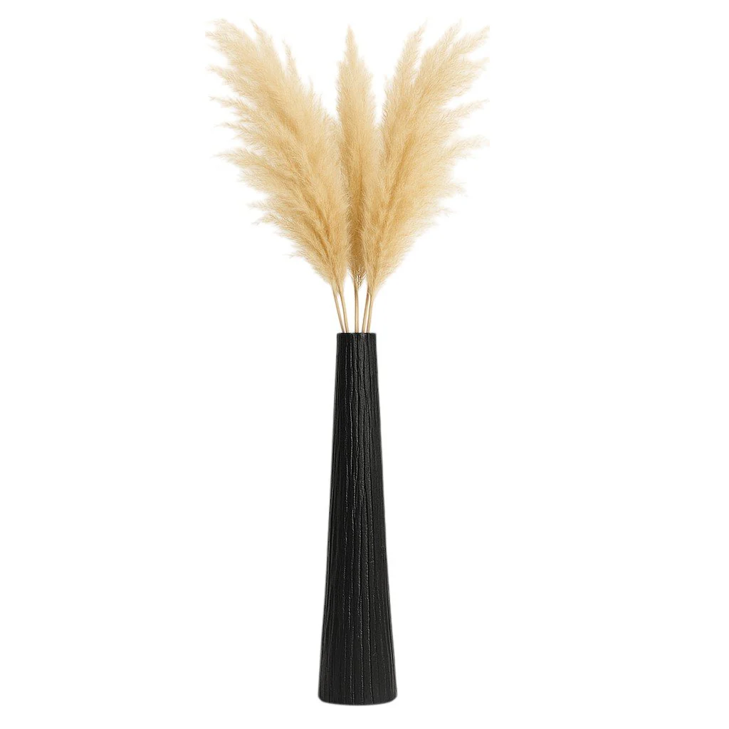 Metal, 58" Ribbed Floor Vase, Black - Image 2
