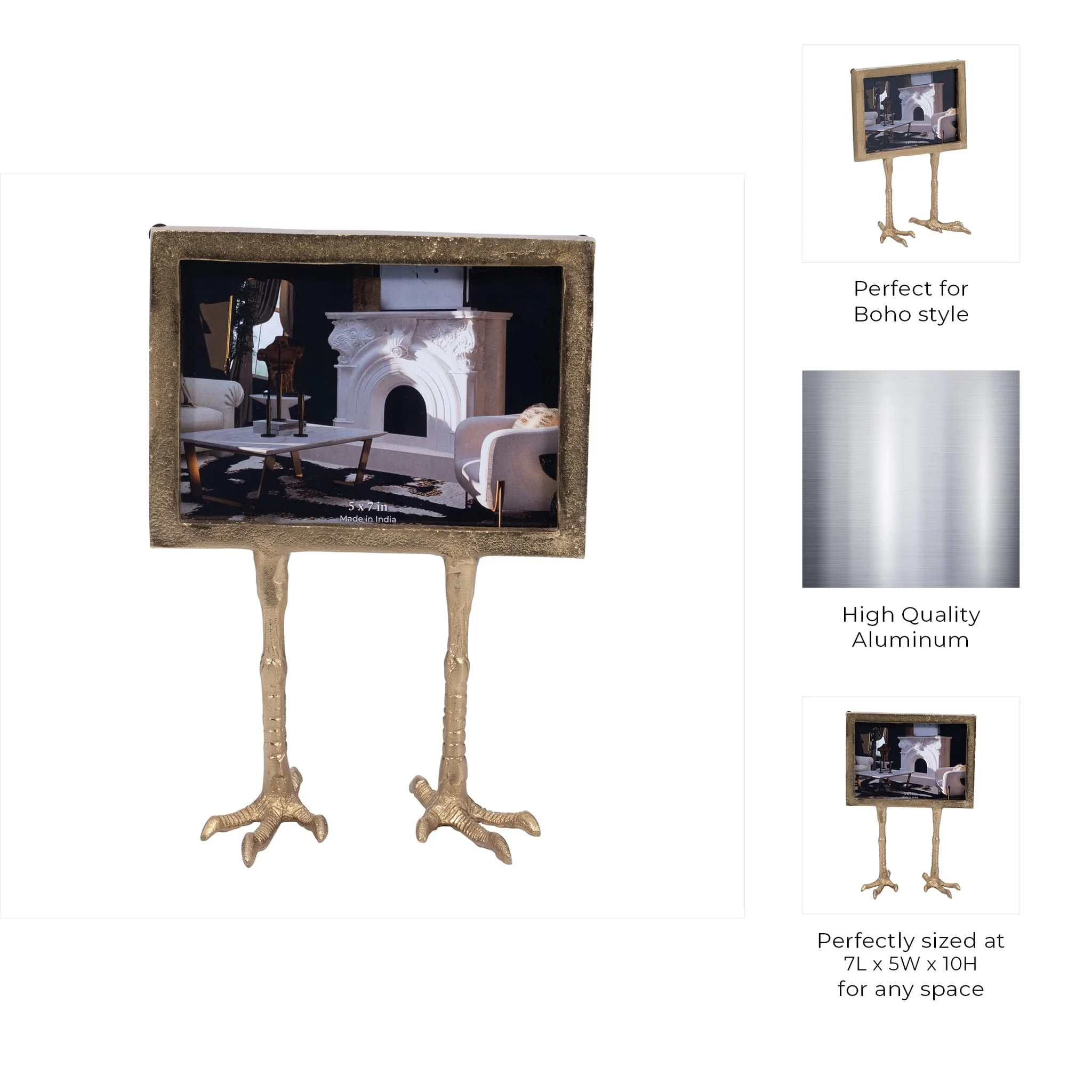 Metal, 5x7 Bird Feet Photo Frame, Gold - Image 7