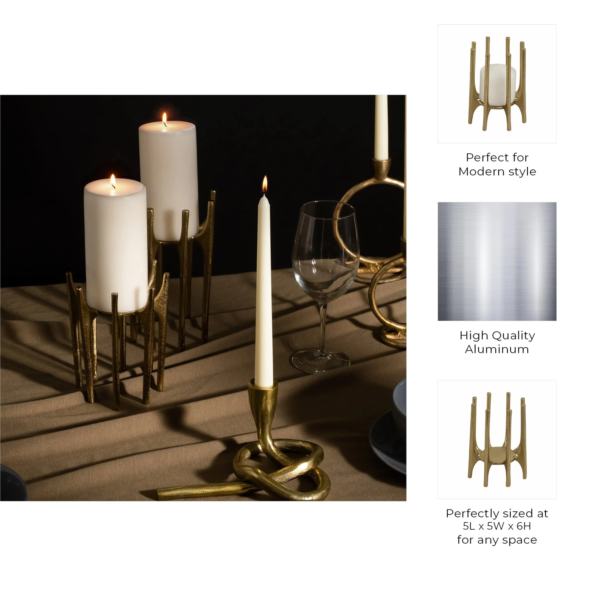 Metal, 6" Candleholder With Spike Legs, Gold - Image 9