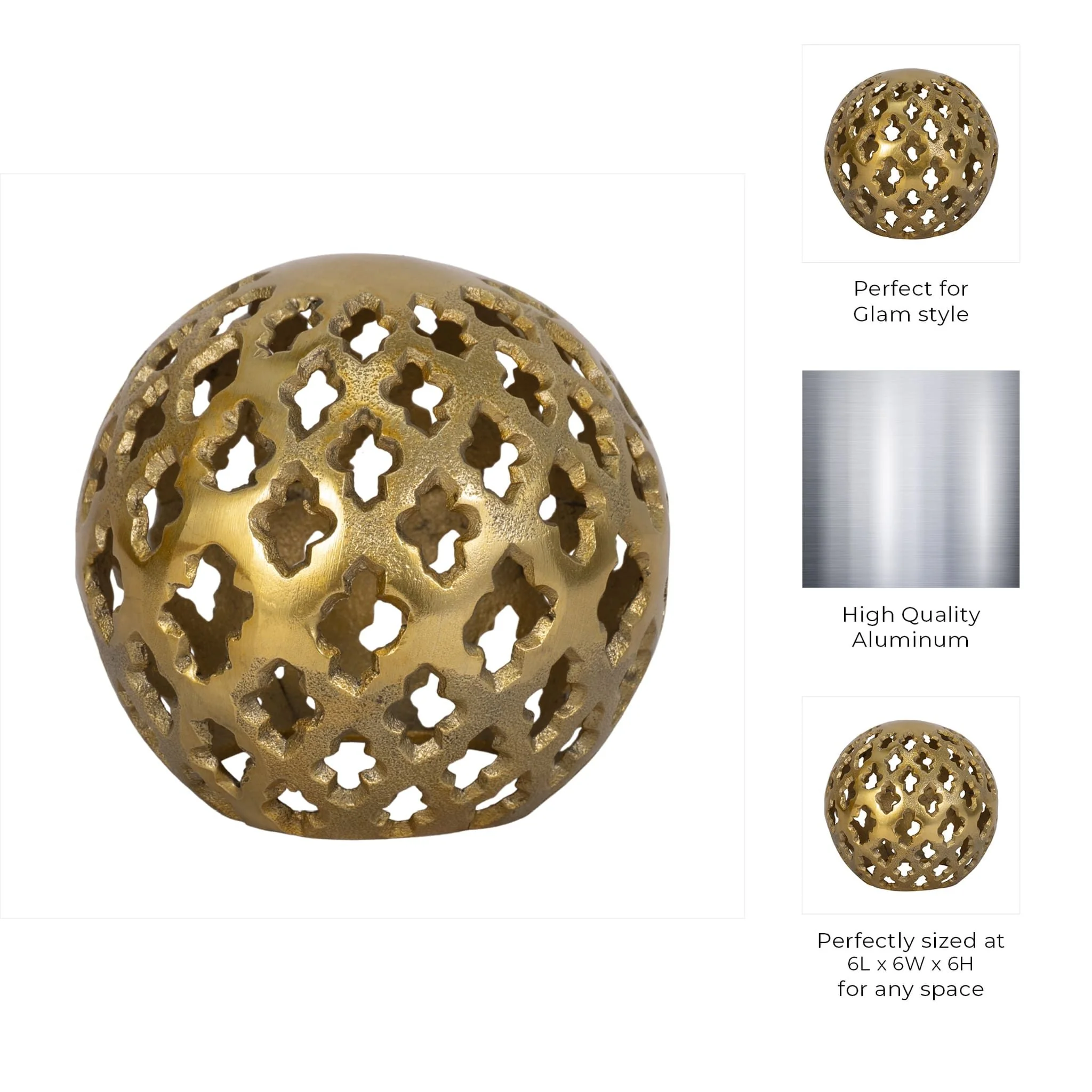 Metal, 6" Cut-out Orb, Gold - Image 7