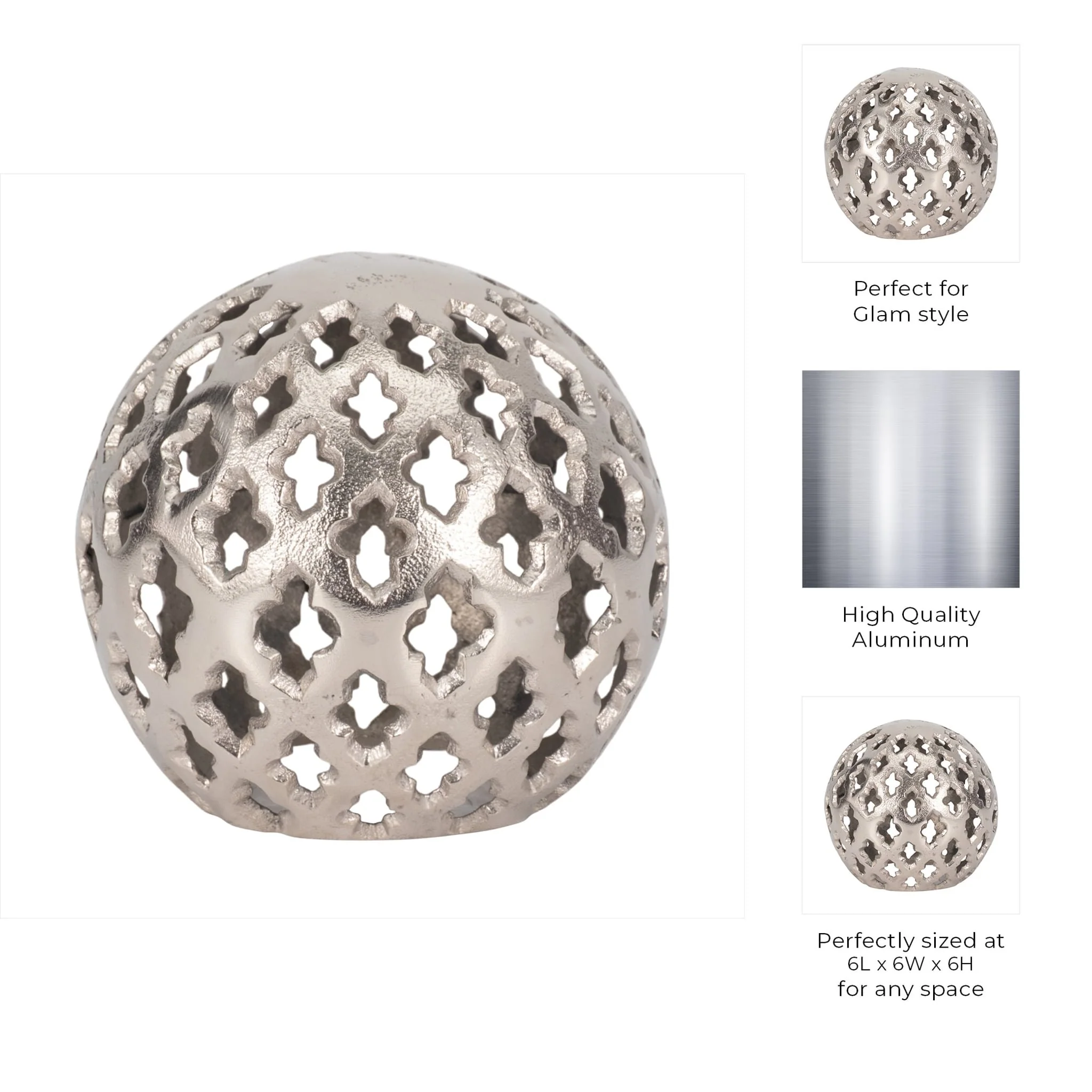 Metal, 6" Cut-out Orb, Silver - Image 8