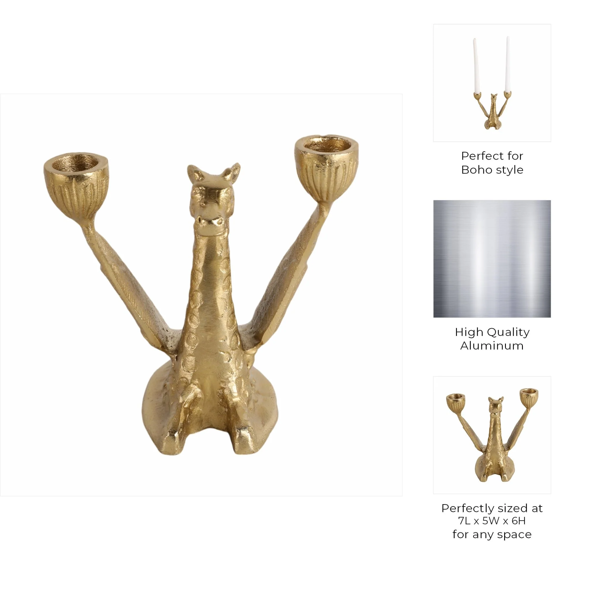 Metal, 6" Giraffe W/ Wings 2 Taper Candle Holder, - Image 10