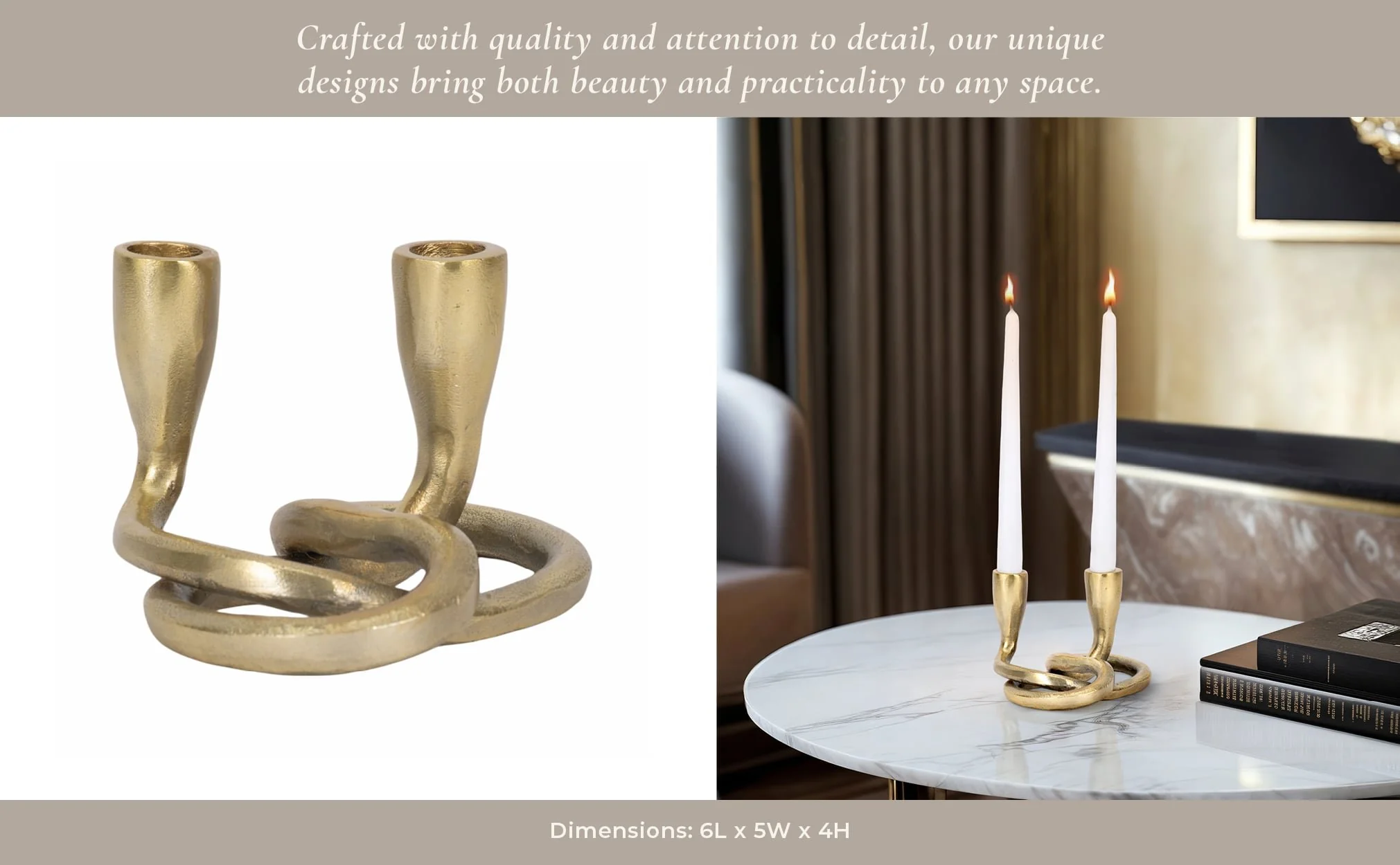 Metal, 6" Knotted 2-taper Candleholder, Gold - Image 11