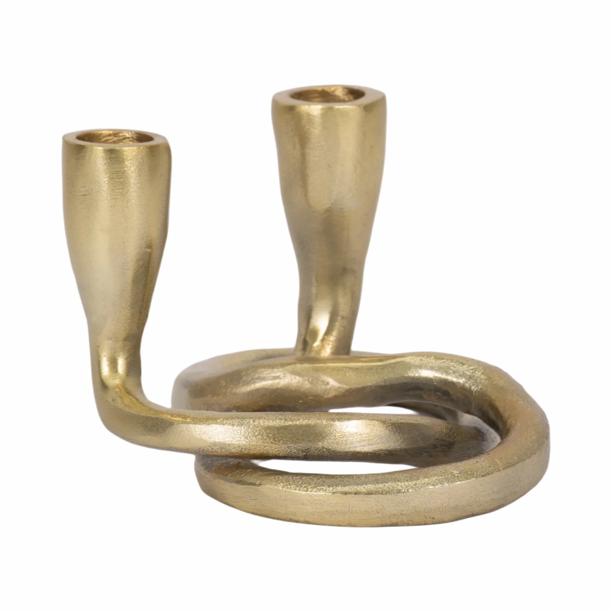 Metal, 6" Knotted 2-taper Candleholder, Gold - Image 3