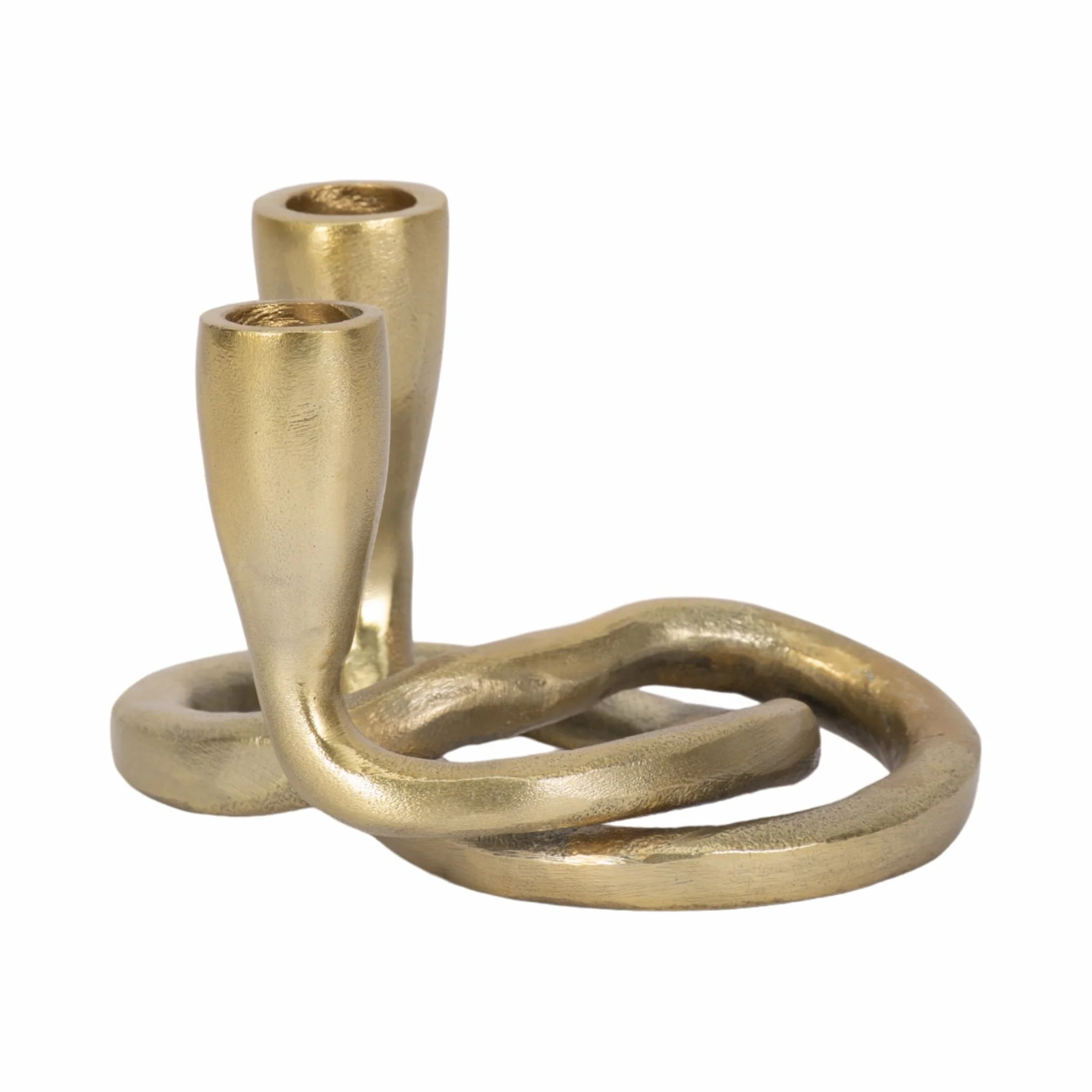 Metal, 6" Knotted 2-taper Candleholder, Gold - Image 4
