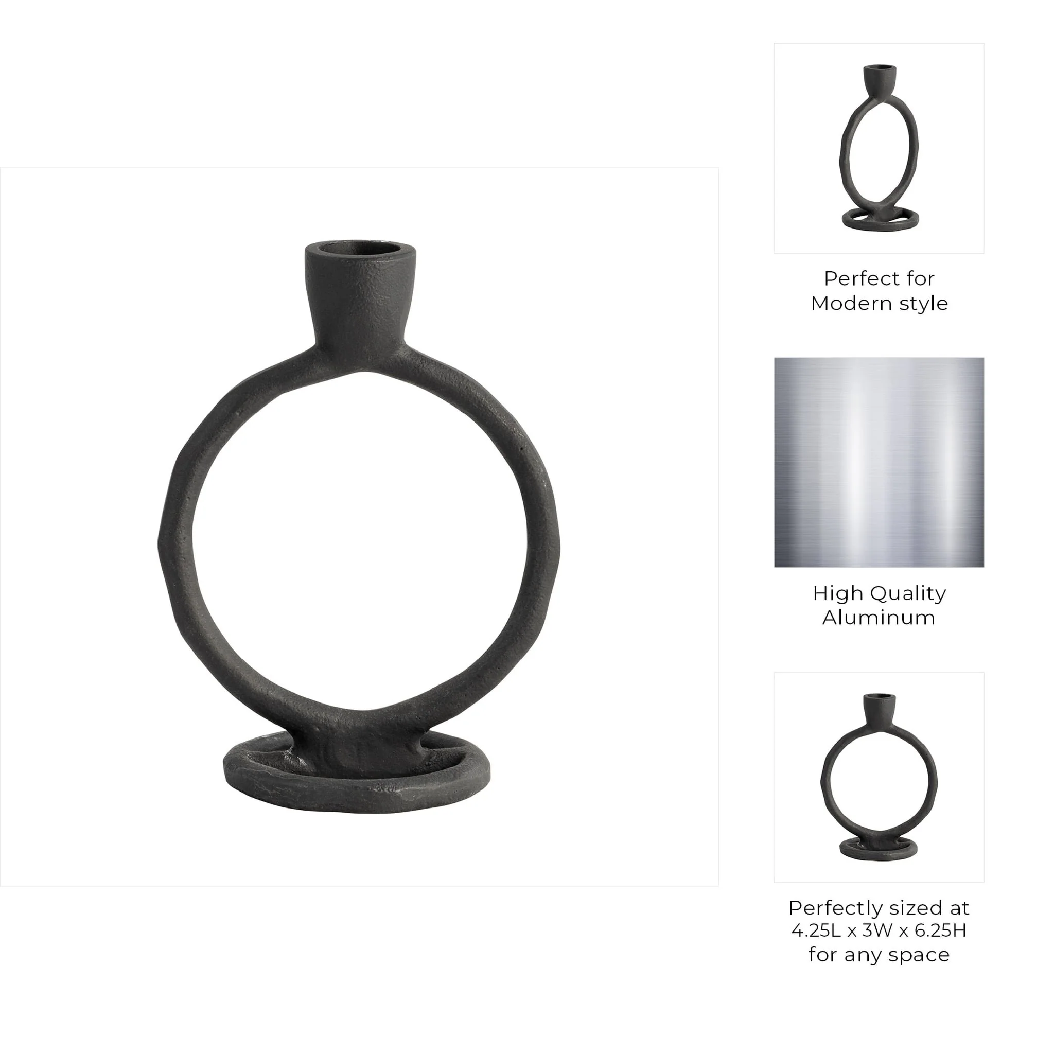Metal, 6" Round Ring Taper Candleholder, Black - Image 10
