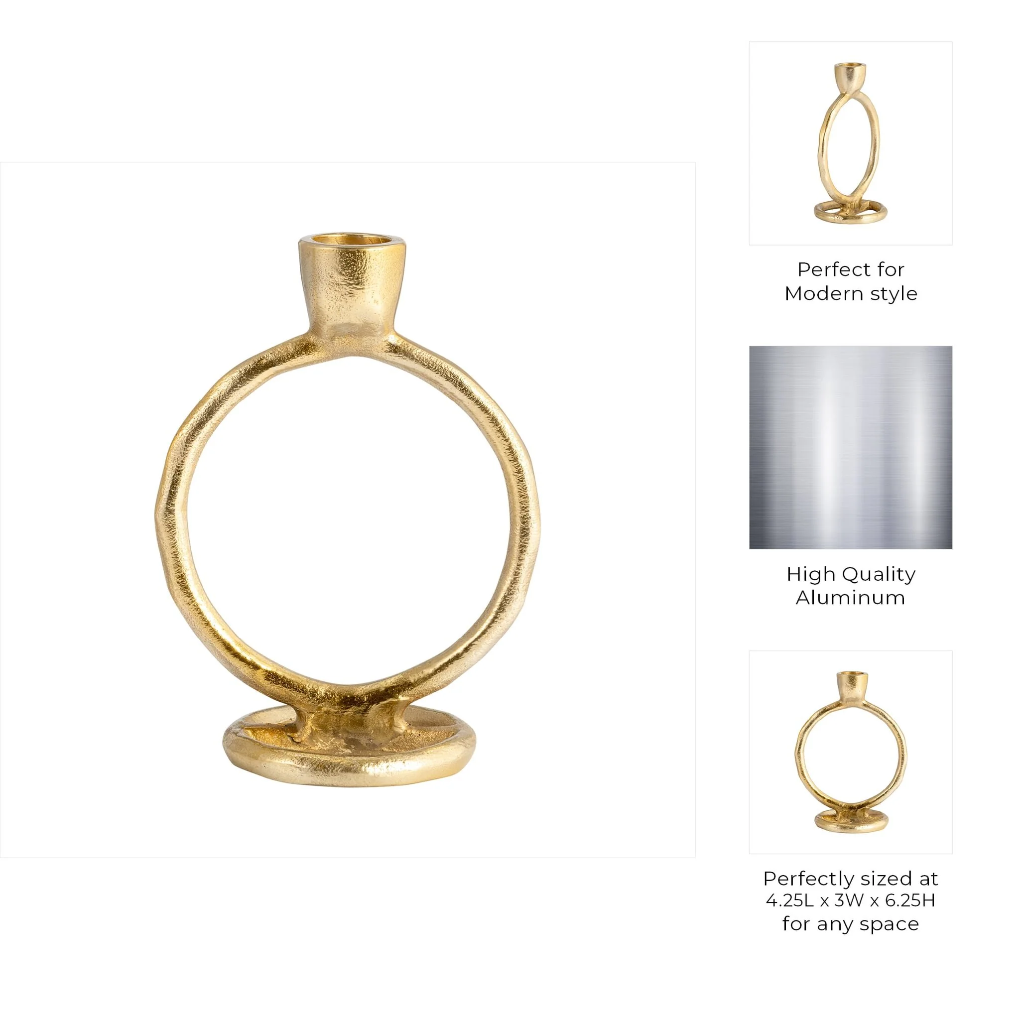 Metal, 6" Round Ring Taper Candleholder, Gold - Image 10