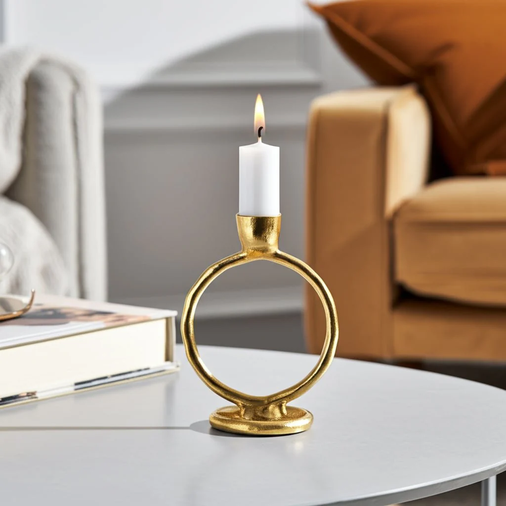 Metal, 6" Round Ring Taper Candleholder, Gold - Image 12