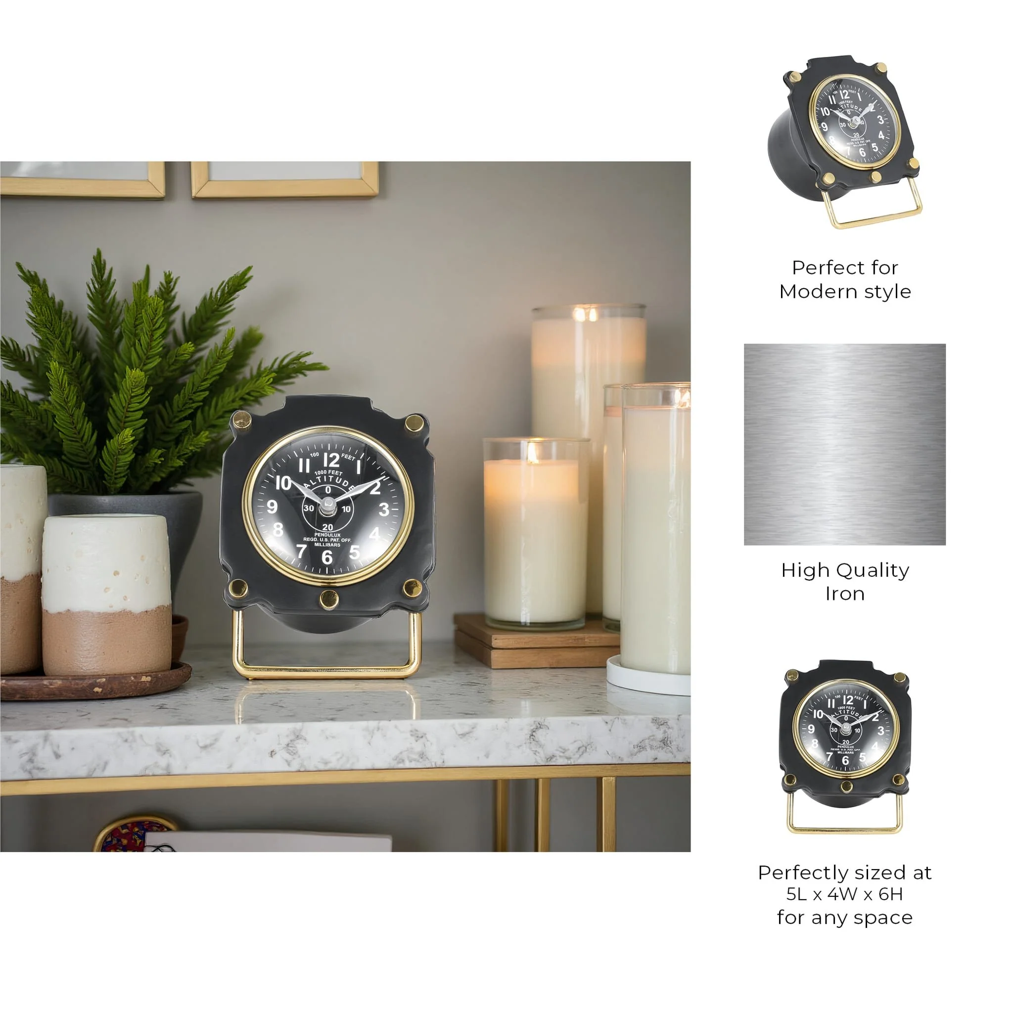 Metal, 6"h Altimeter Table Clock, Black - Image 10