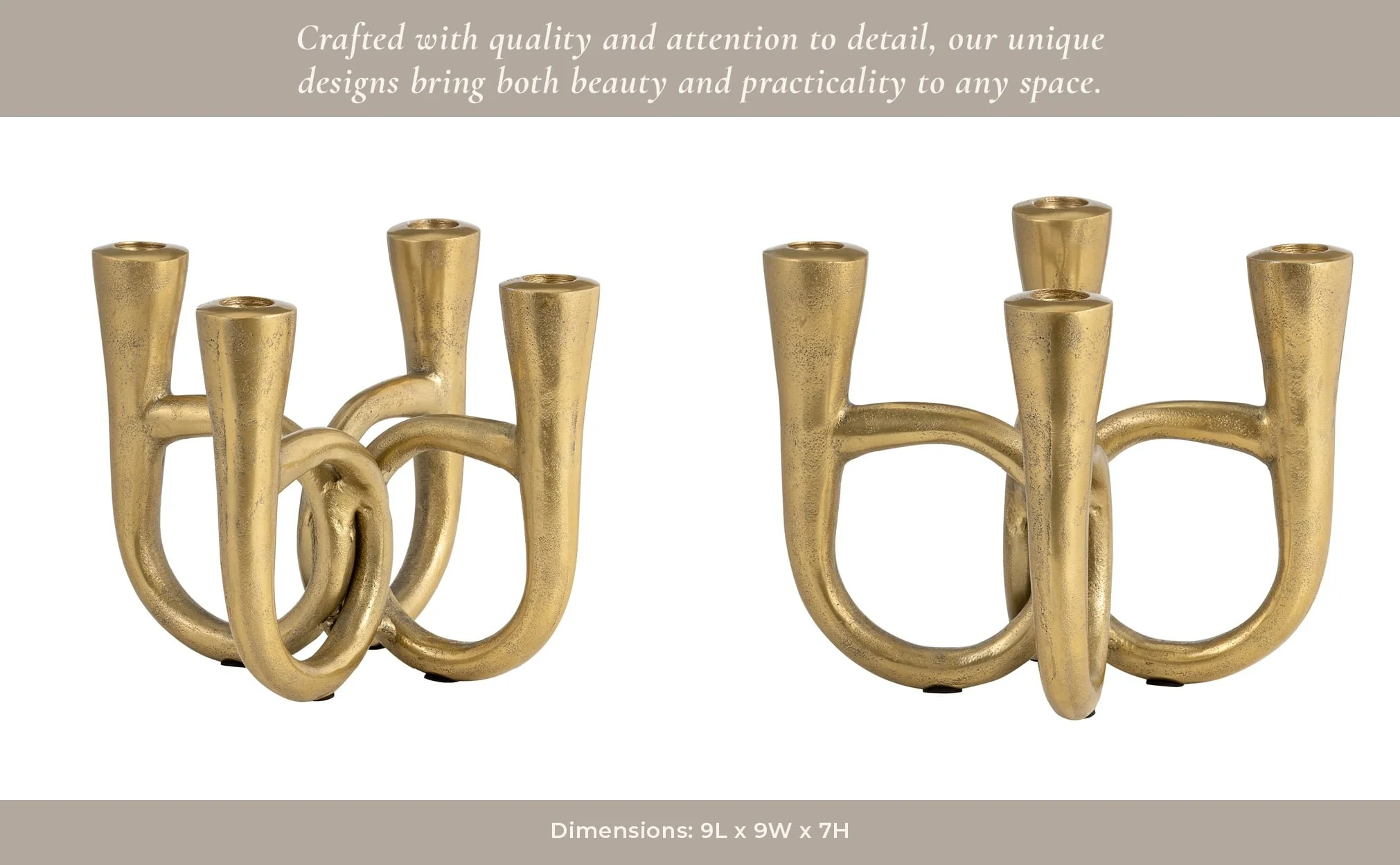 Metal, 7" French Horn 4-taper Candleholder, Gold - Image 13