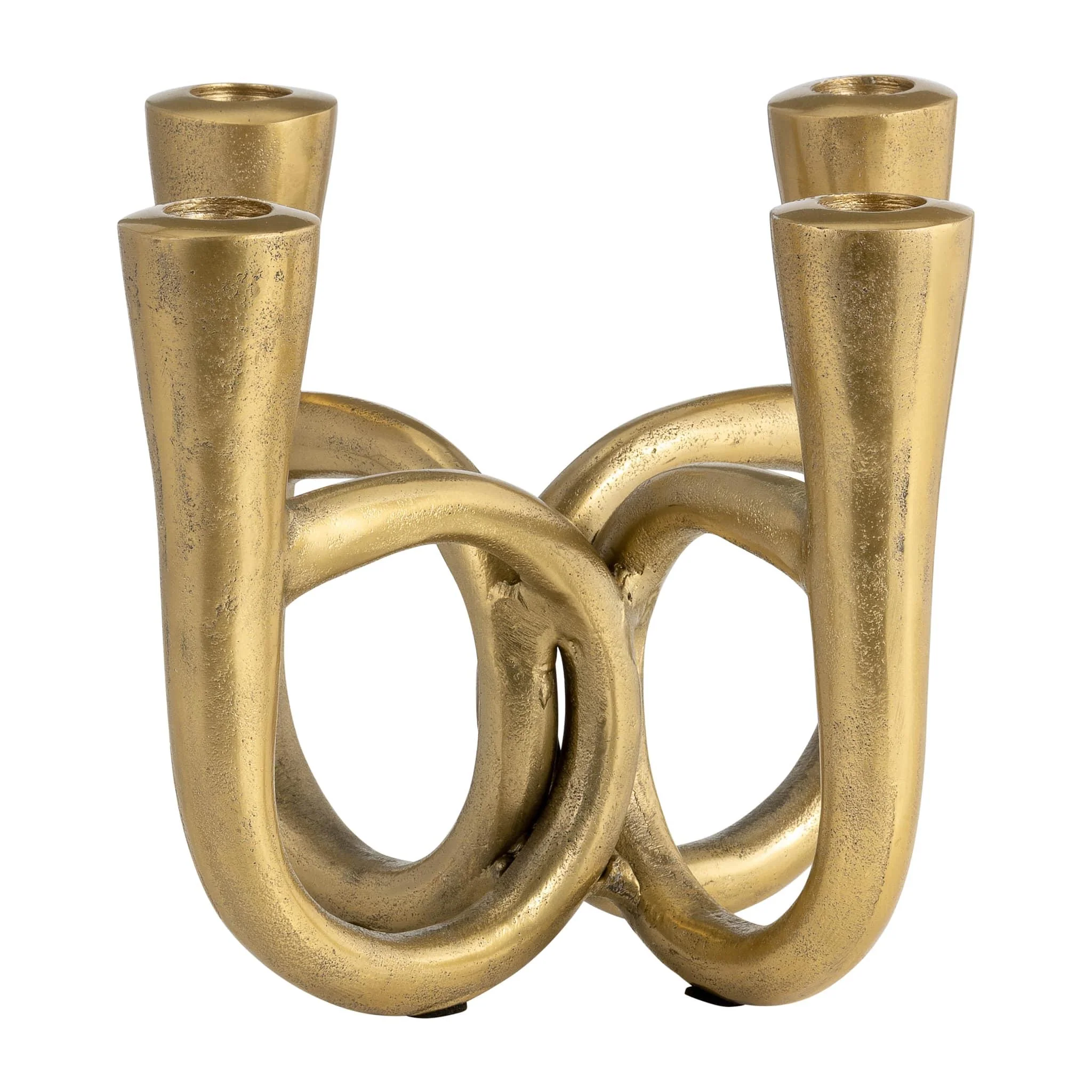 Metal, 7" French Horn 4-taper Candleholder, Gold - Image 3