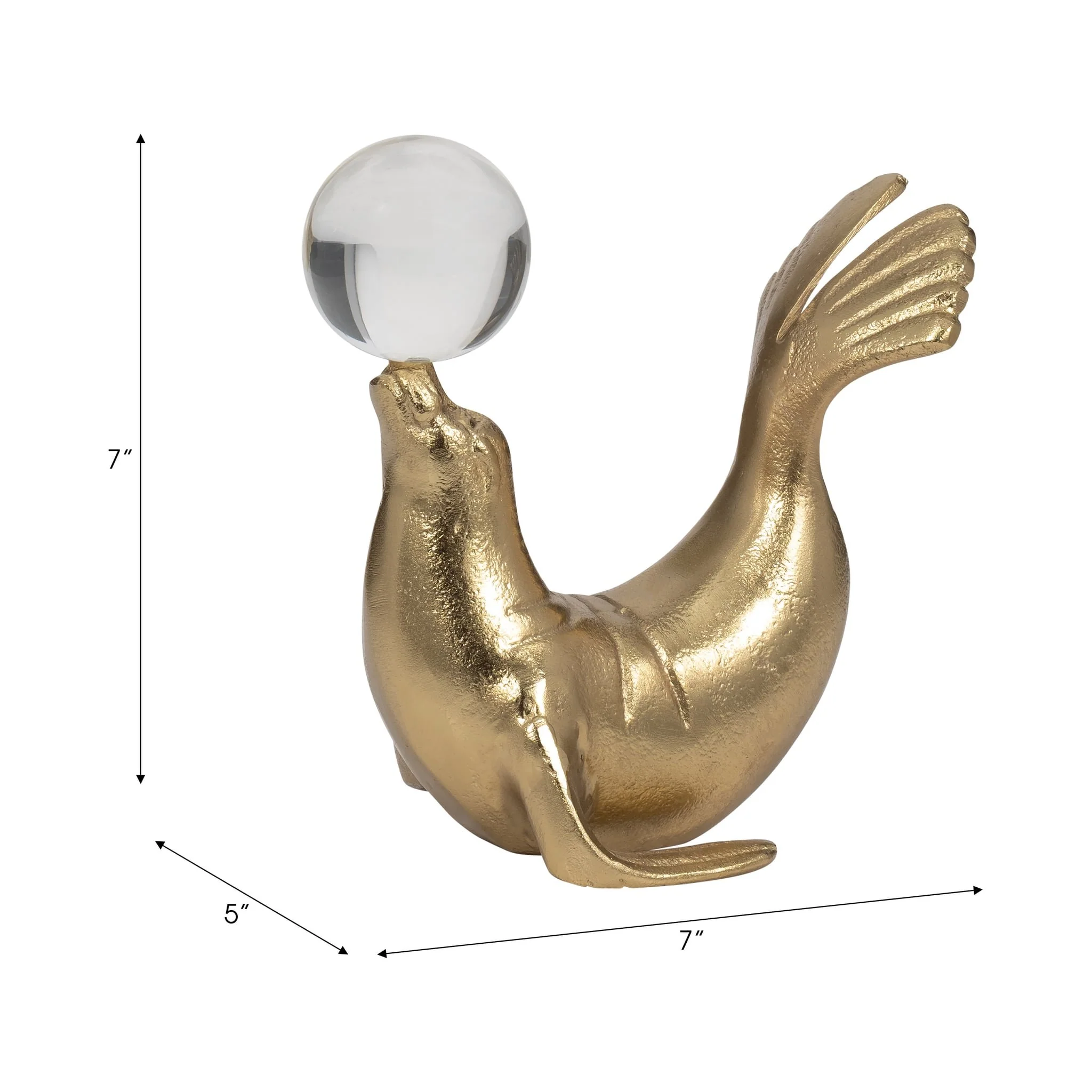 Metal, 7" Sea Lion W/ Acrylic Ball, Gold - Image 2