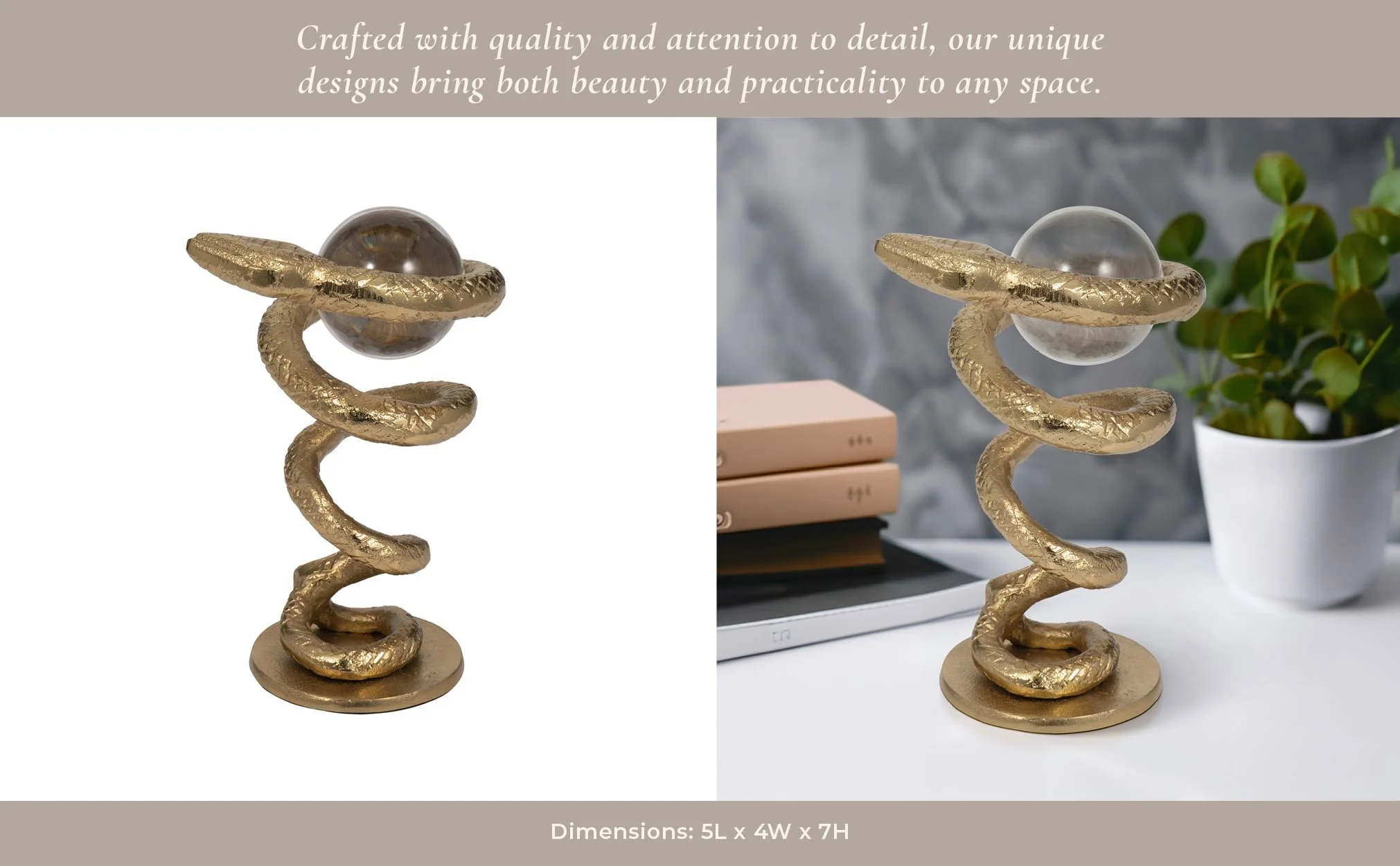 Metal, 7" Snake Coil W/ Acrylic Ball, Gold - Image 11
