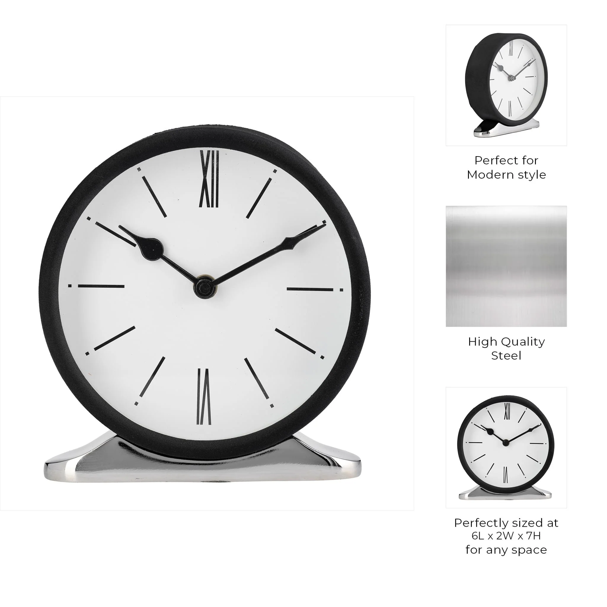 Metal,7"h,candid Table Clock,white/black - Image 9