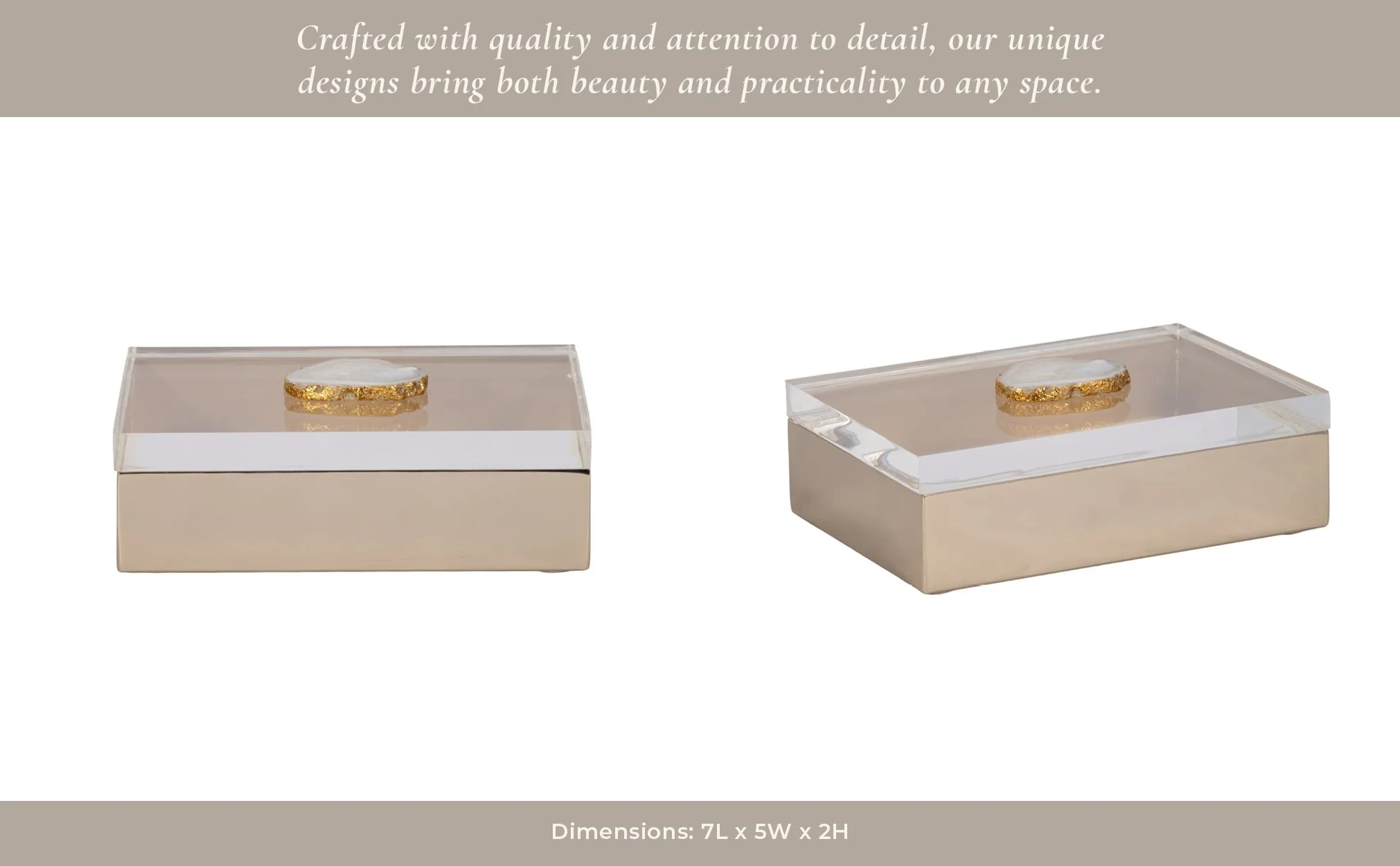 Metal, 7x5 Box W/ Acrylic Lid Agate Knob, Multi - Image 4