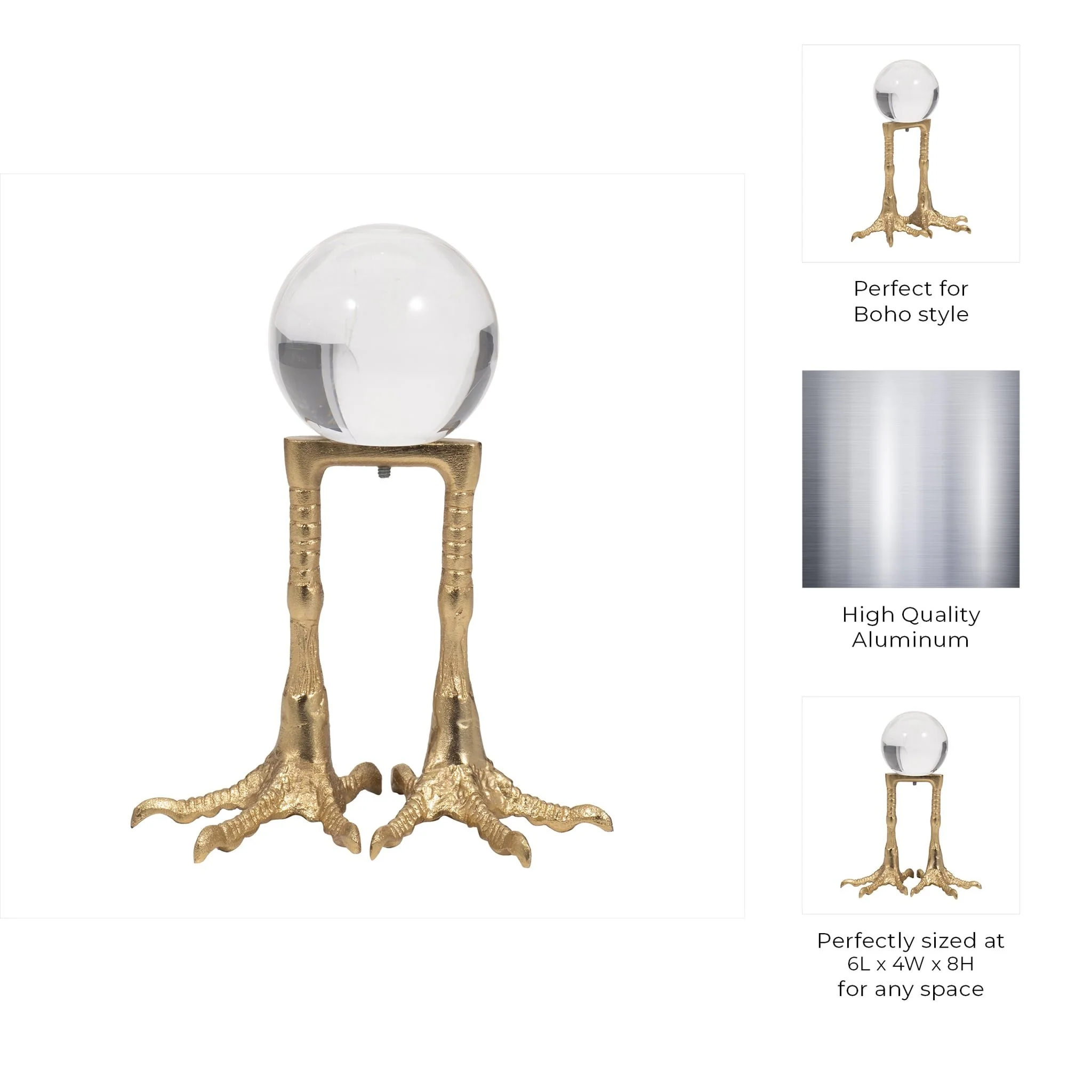 Metal, 8" Bird Feet Holding Acrylic Ball, Gold - Image 9