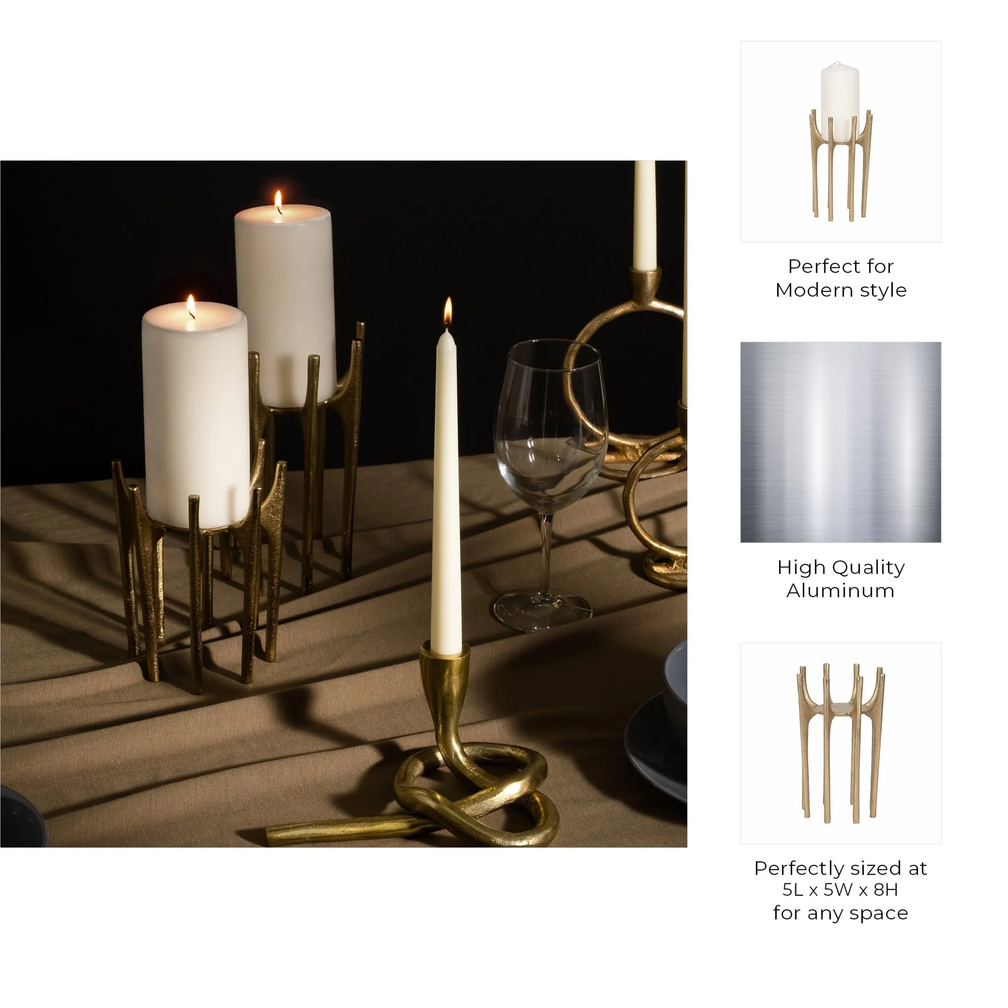 Metal, 8" Candleholder With Spike Legs, Gold - Image 8