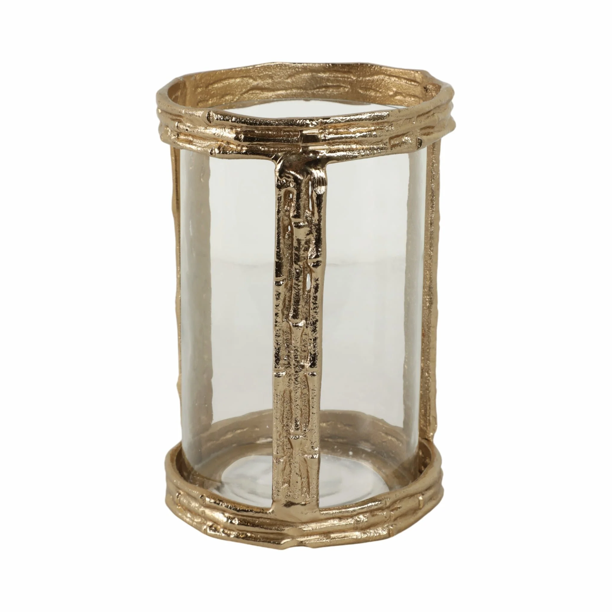 Metal, 8" Hurricane W Glass, Gold - Image 4