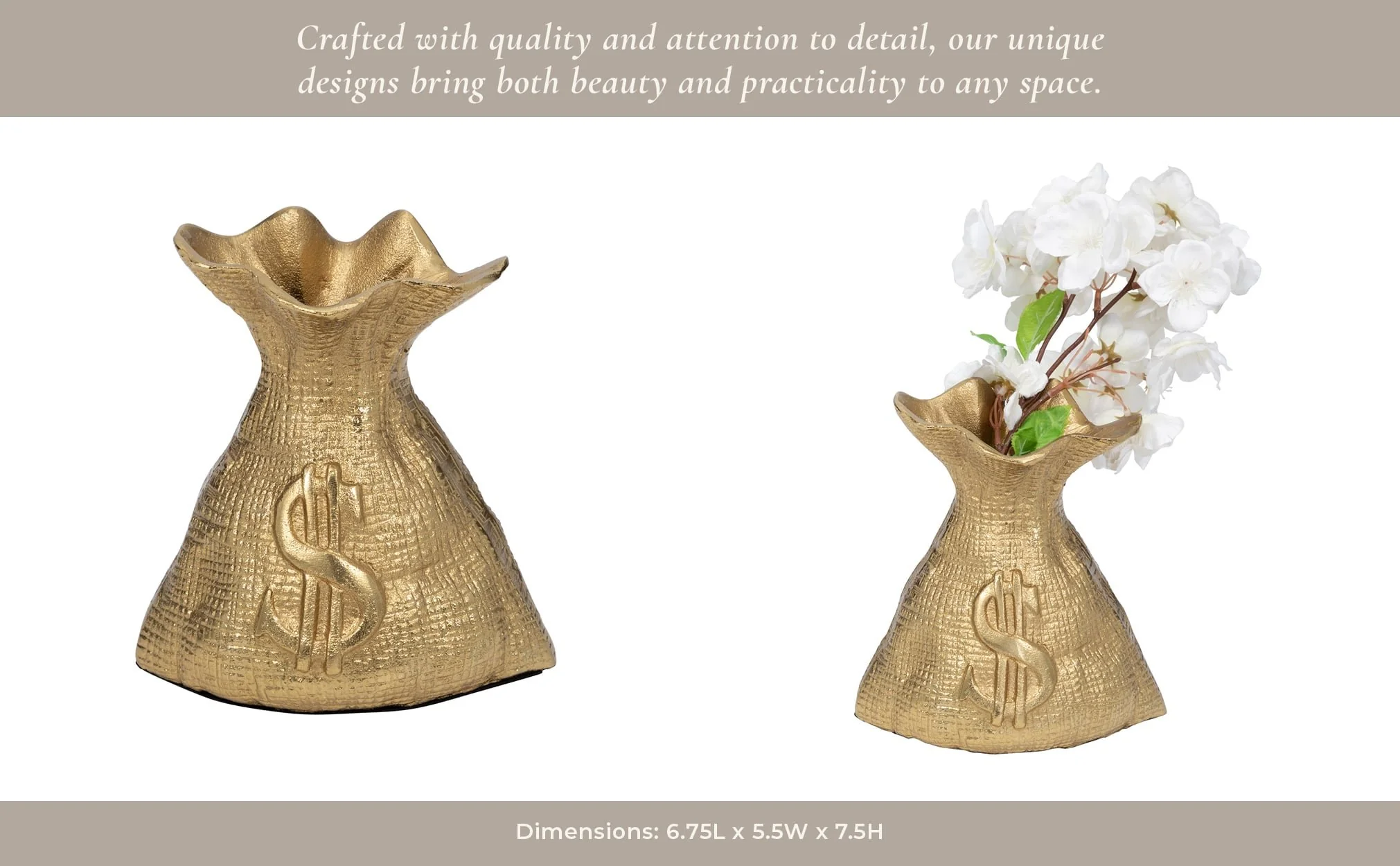 Metal, 8" Money Bag, Gold - Image 14