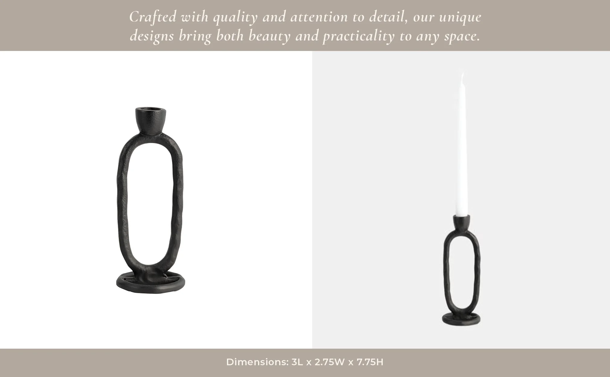 Metal, 8" Open Oval Taper Candleholder, Black - Image 10
