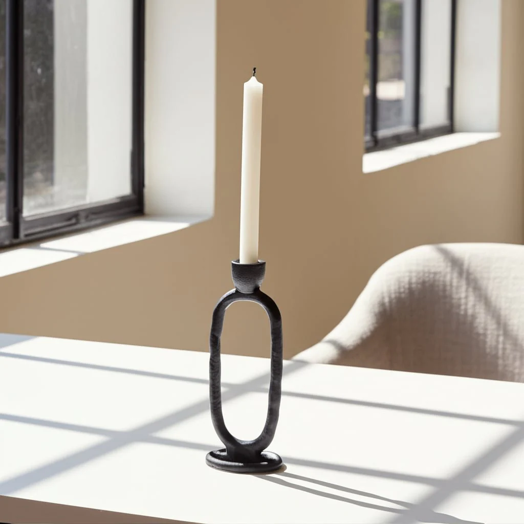 Metal, 8" Open Oval Taper Candleholder, Black - Image 9