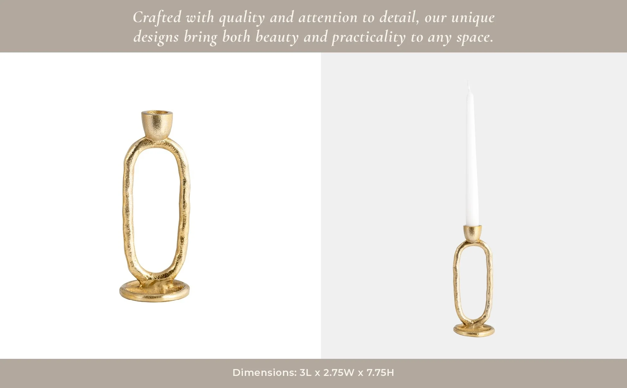 Metal, 8" Open Oval Taper Candleholder, Gold - Image 10