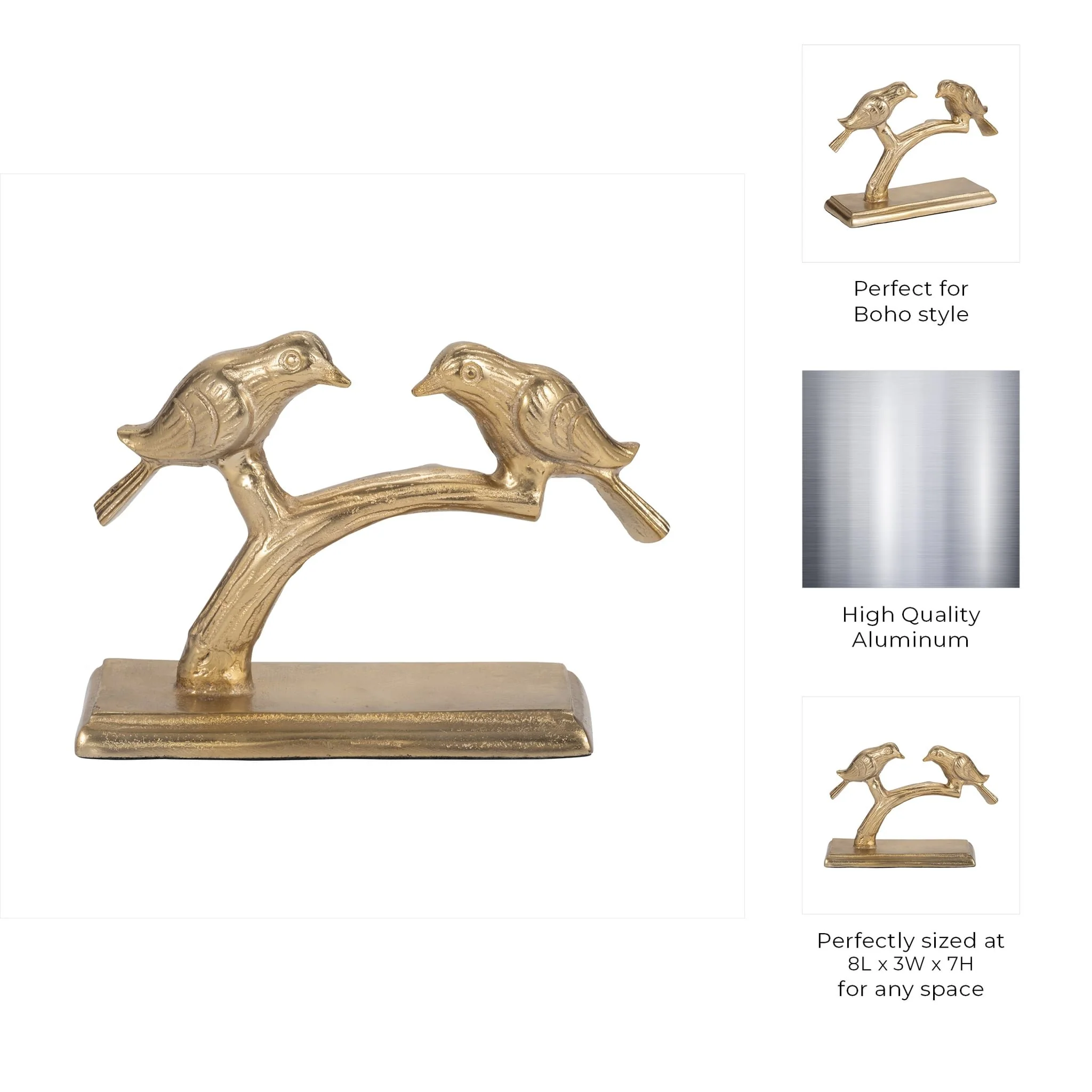 Metal, 8" Perched Birds, Gold - Image 9