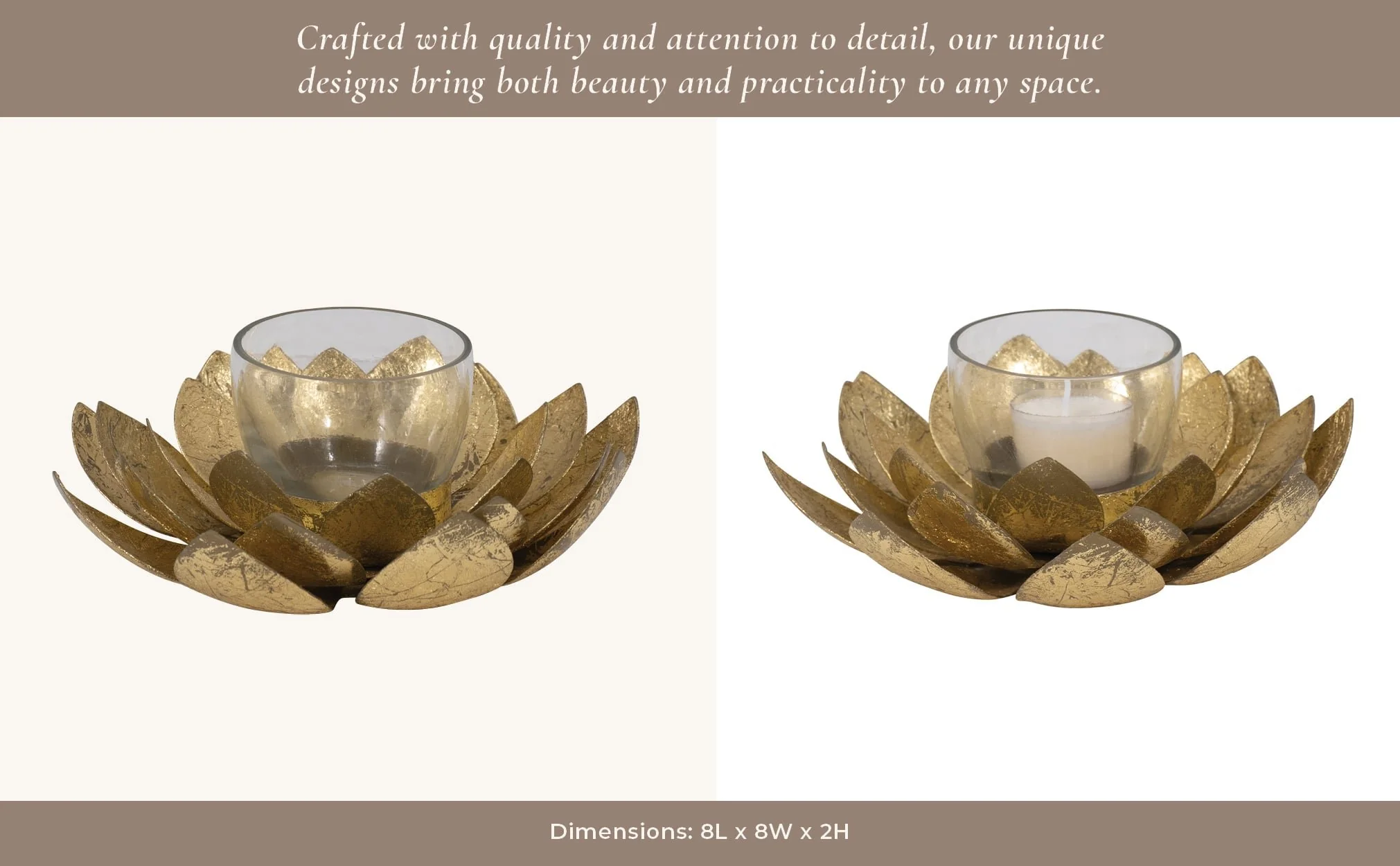 Metal, 8"d Lotus Votive Holder, Gold - Image 12