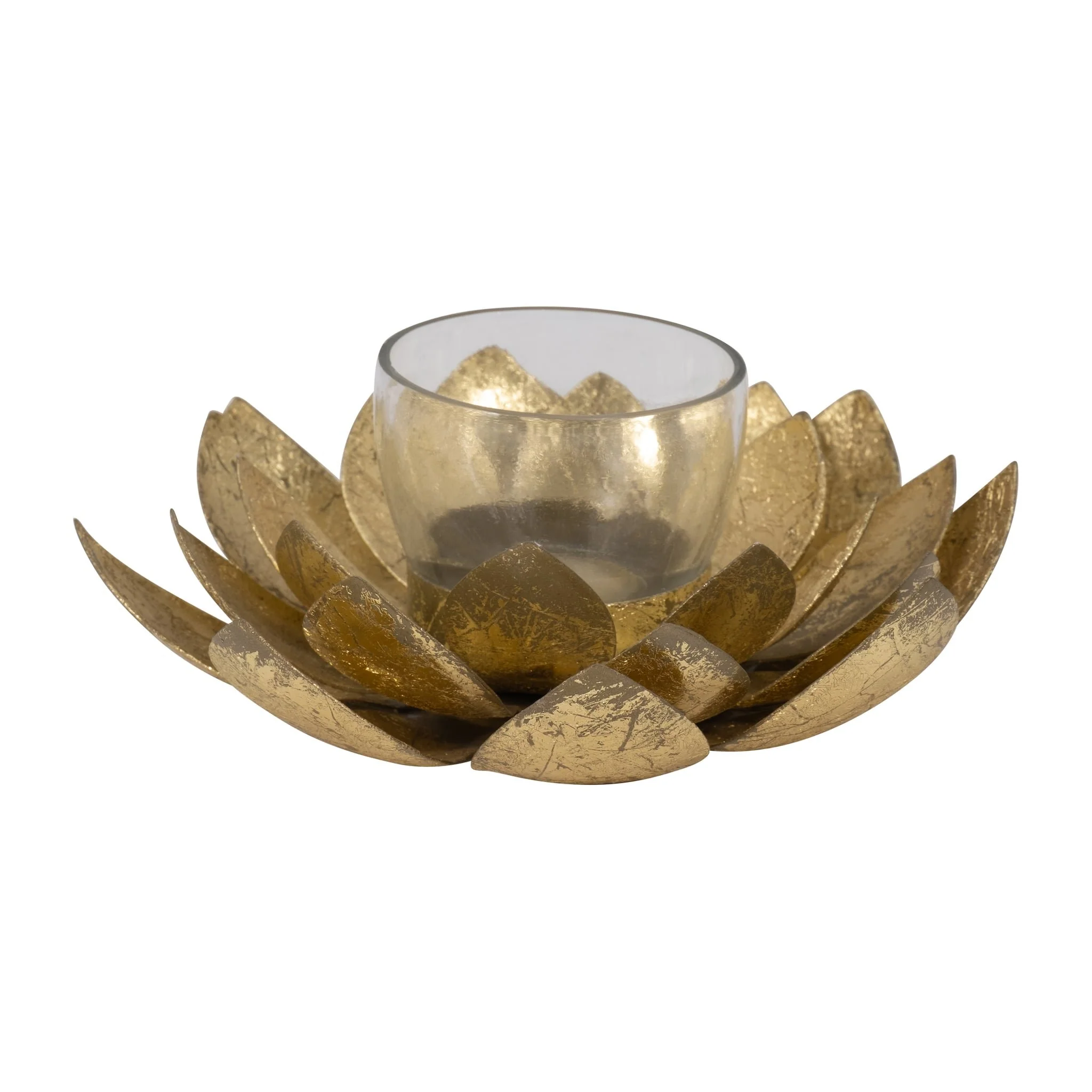 Metal, 8"d Lotus Votive Holder, Gold - Image 2