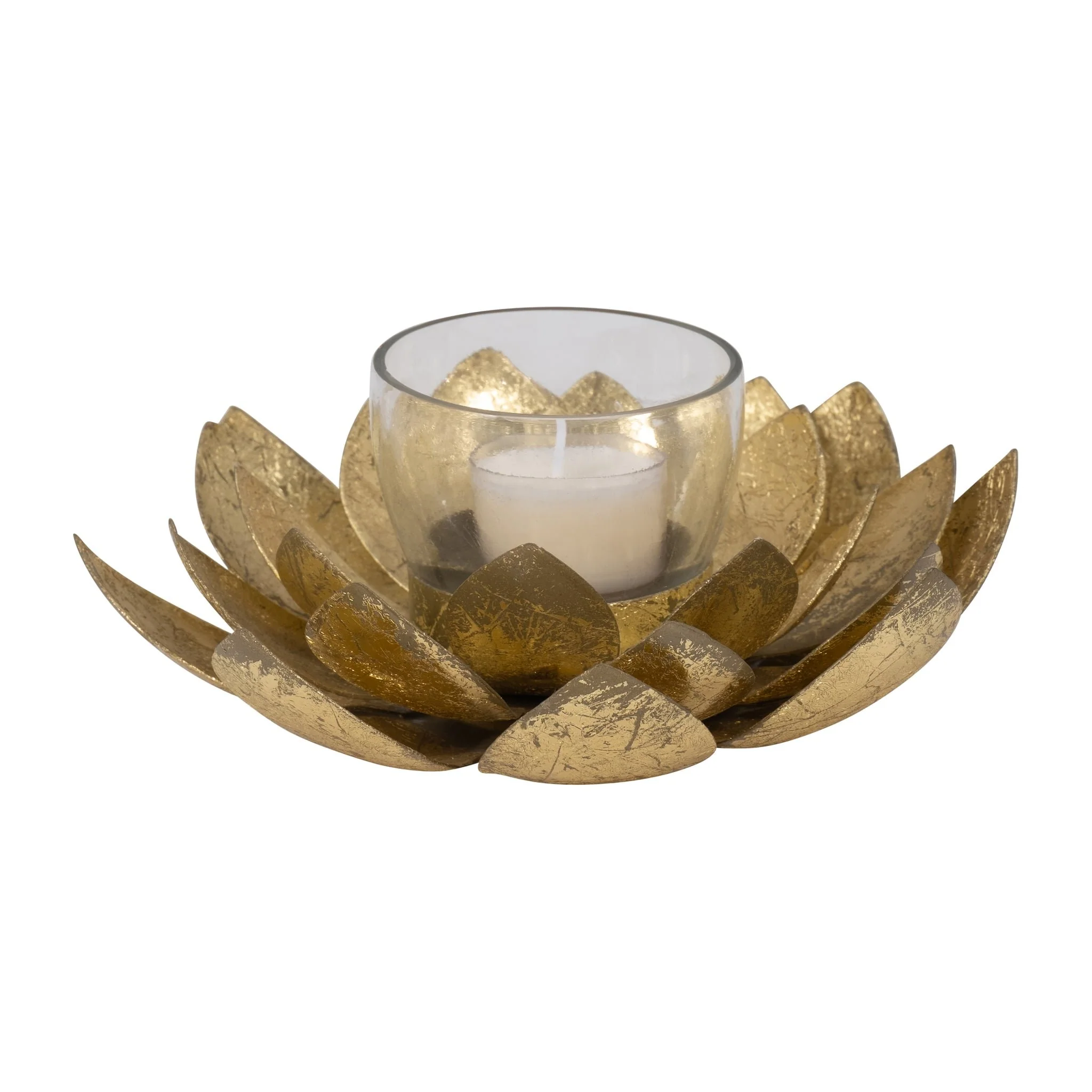 Metal, 8"d Lotus Votive Holder, Gold - Image 3