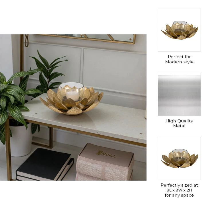 Metal, 8"d Lotus Votive Holder, Gold - Image 8