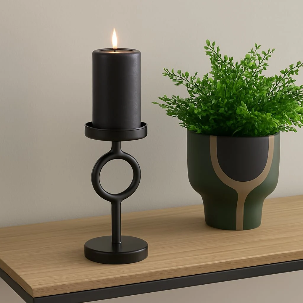 Metal, 8"h Ring Candle Holder, Black - Image 10