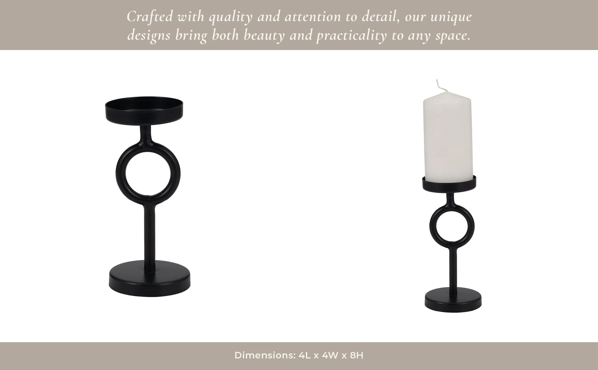 Metal, 8"h Ring Candle Holder, Black - Image 11