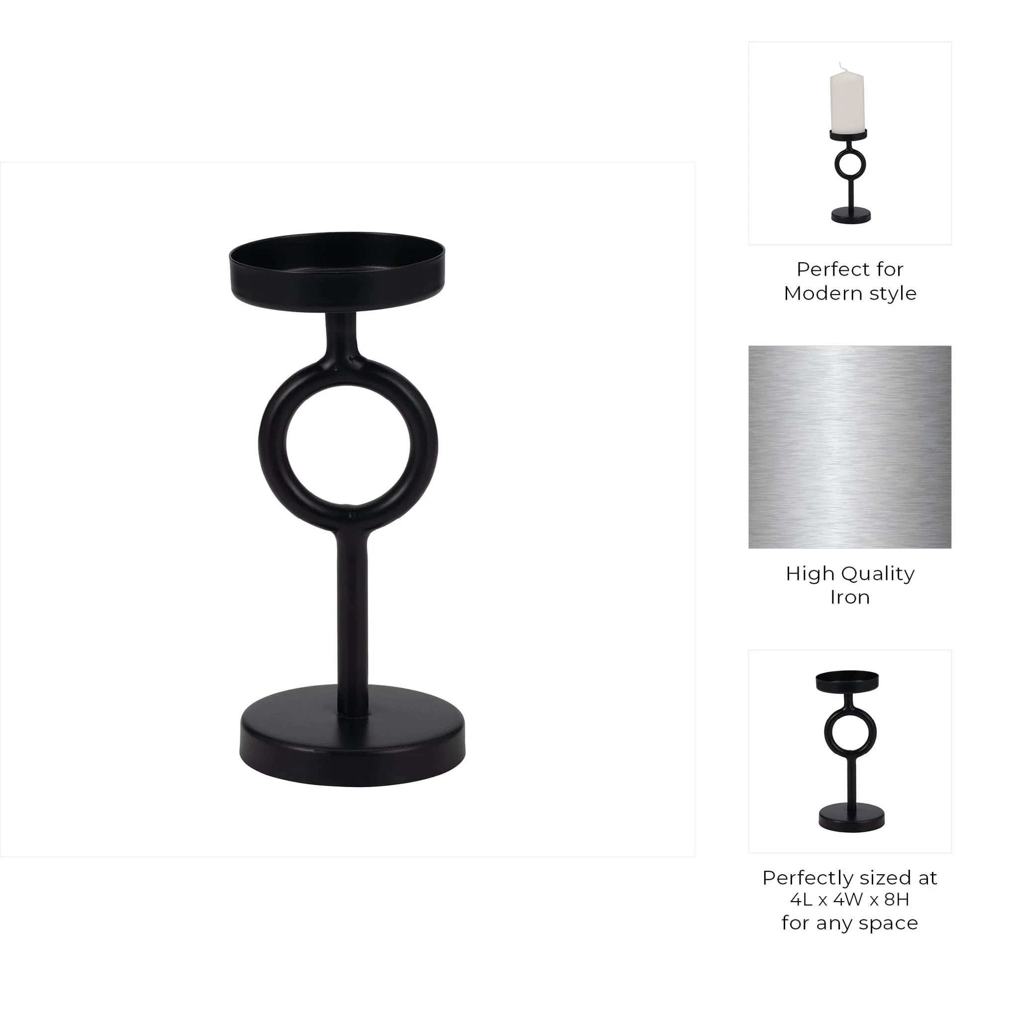 Metal, 8"h Ring Candle Holder, Black - Image 9
