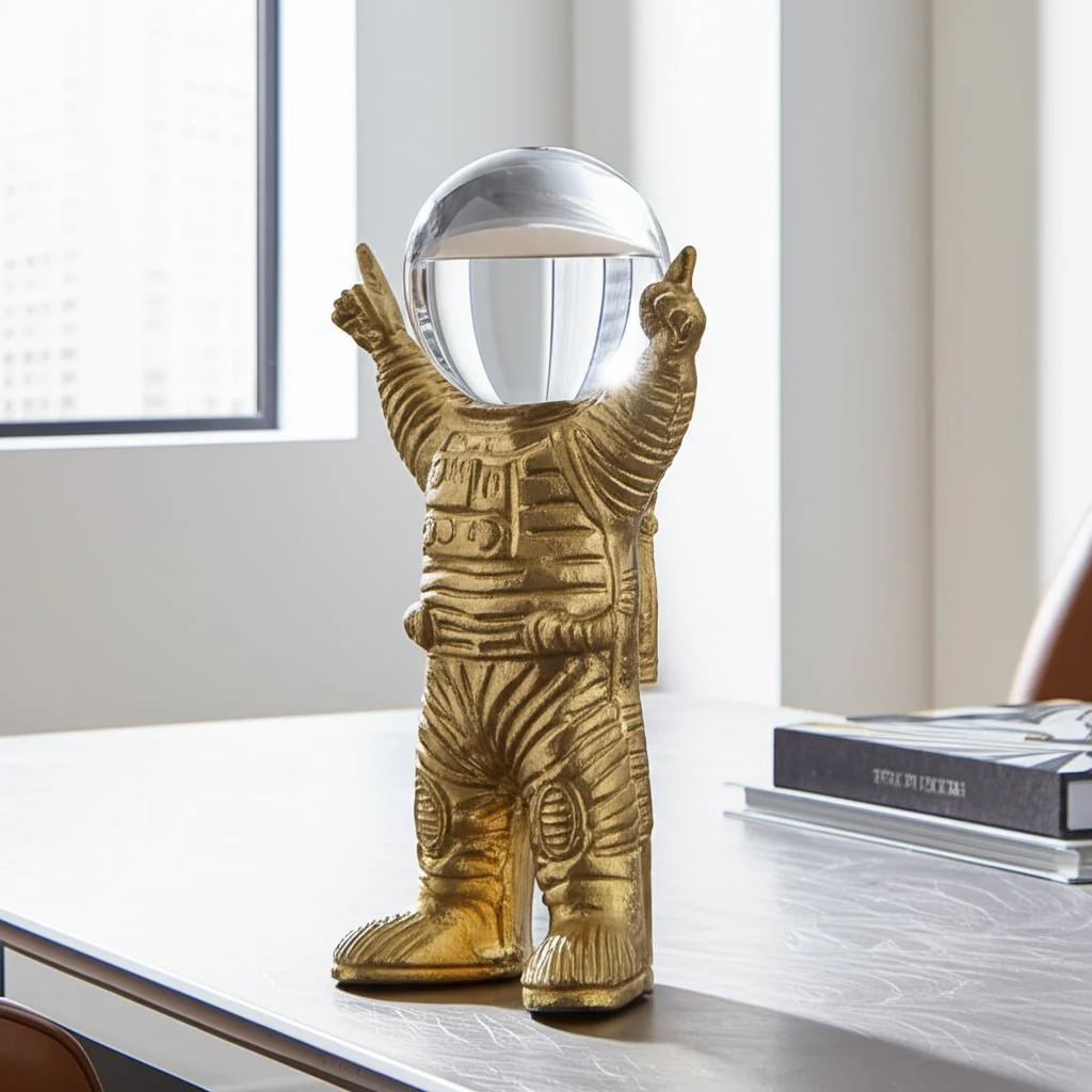 Metal, 9" Astronaut W Crystal Orb Head, Gold/clea - Image 11
