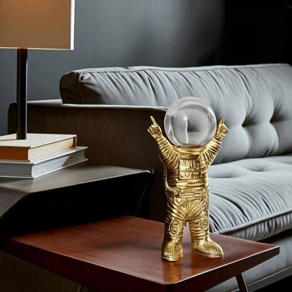 Metal, 9" Astronaut W Crystal Orb Head, Gold/clea - Image 12