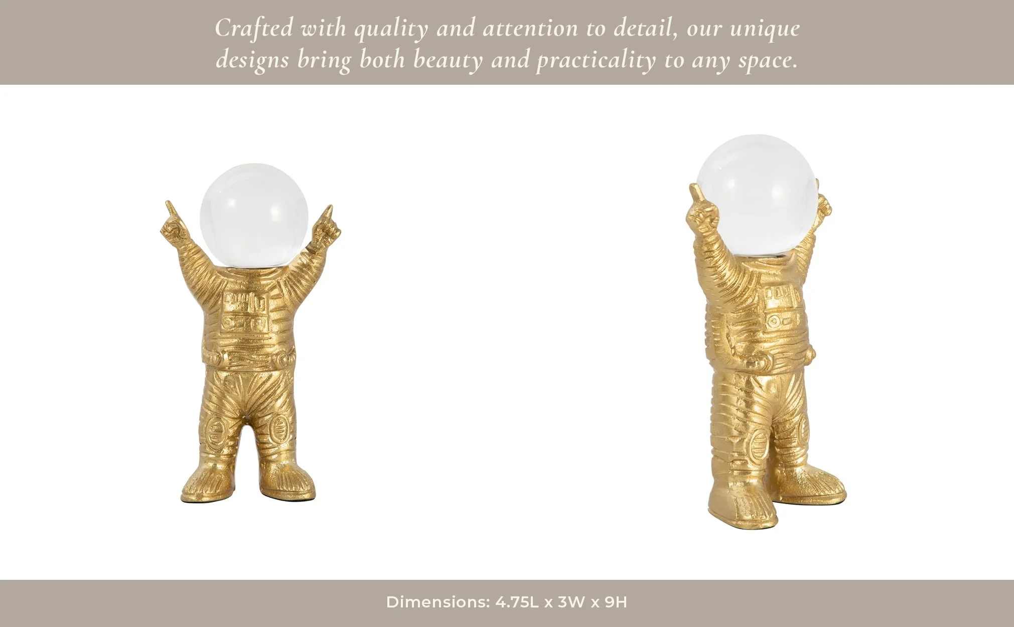 Metal, 9" Astronaut W Crystal Orb Head, Gold/clea - Image 13
