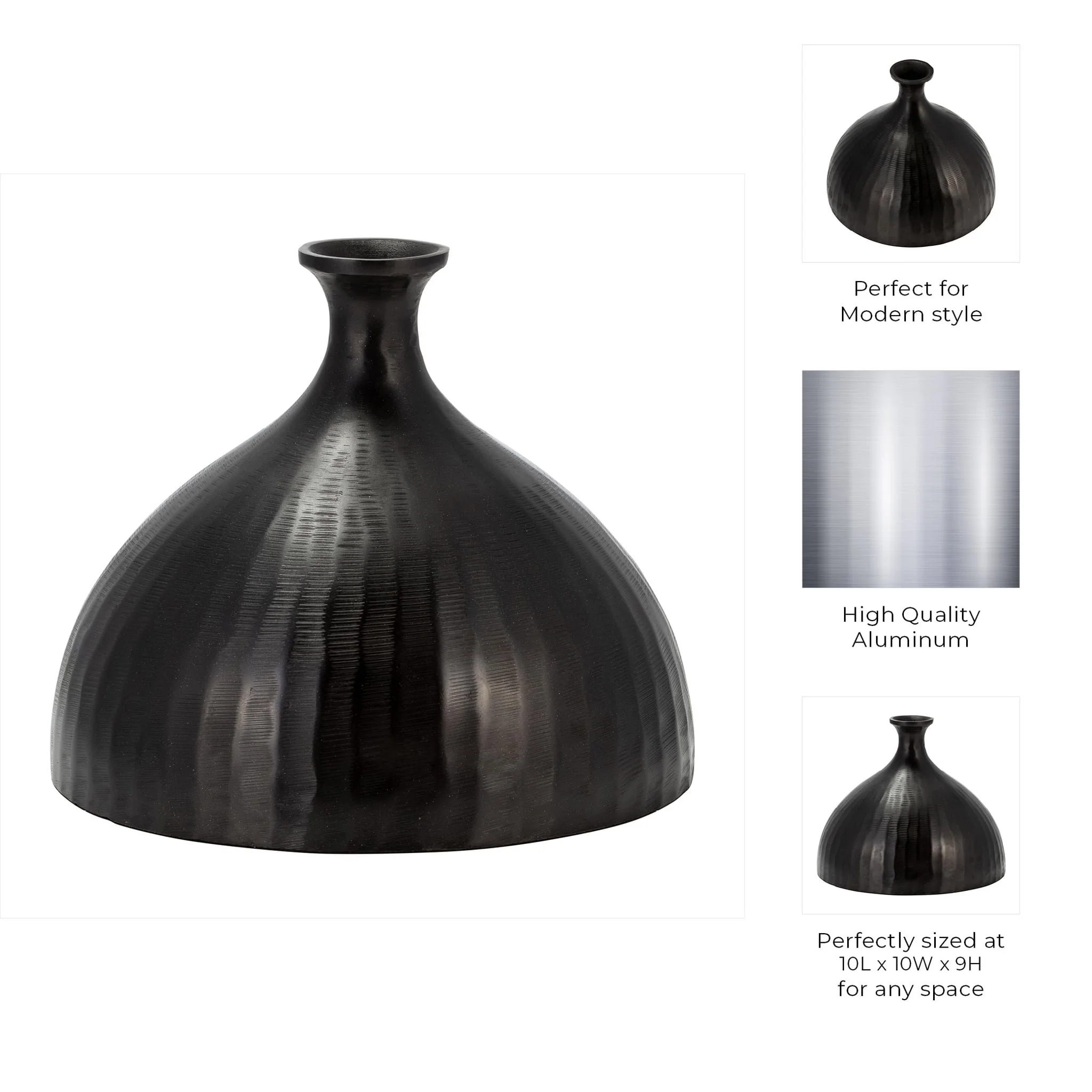 Metal, 9" Bulbous Vase, Bronze - Image 7