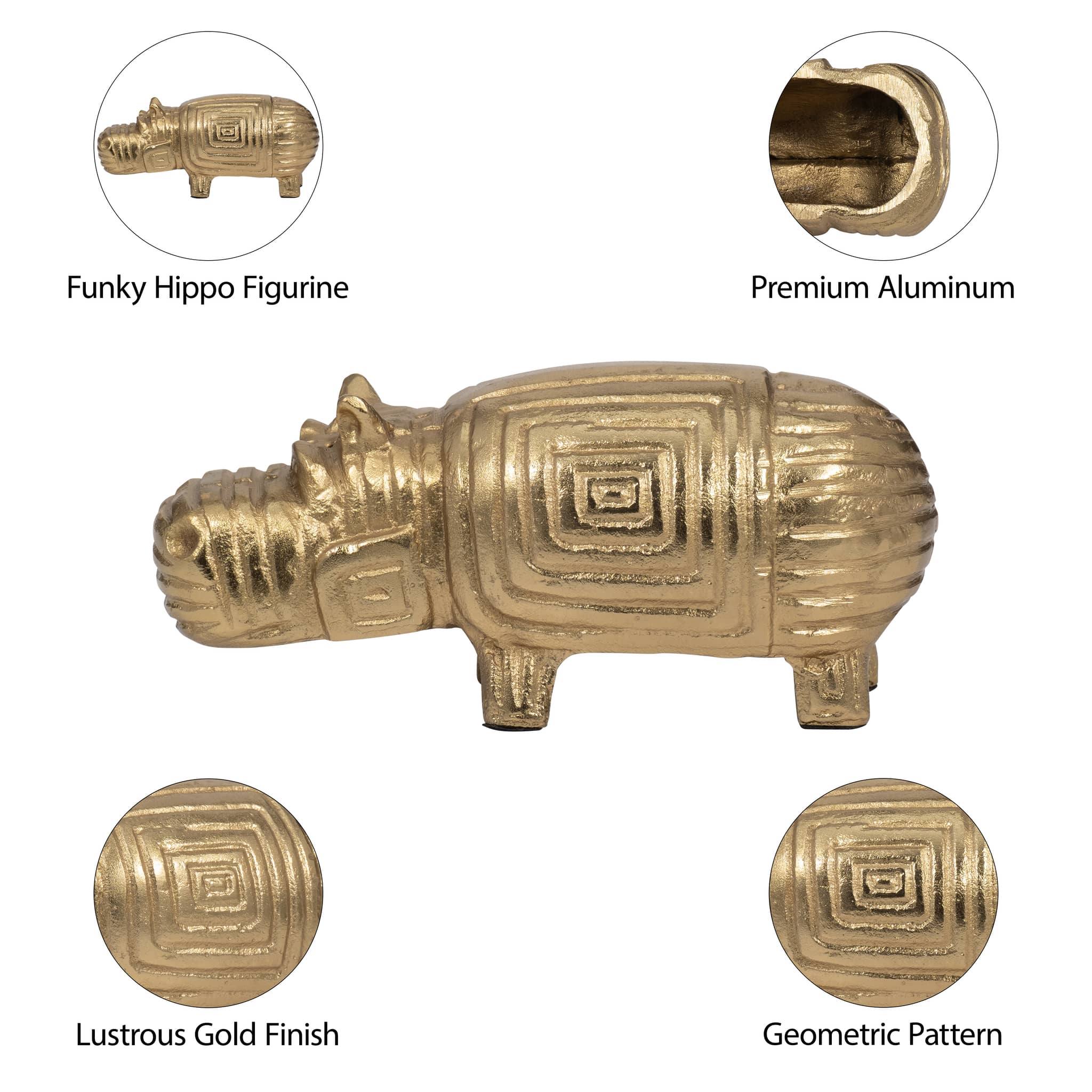Metal, 9" Funky Hippo, Gold - Image 9