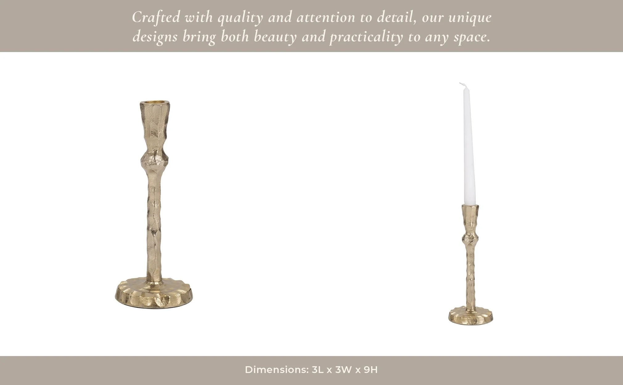 Metal, 9" Hammered Taper Candleholder, Gold - Image 14