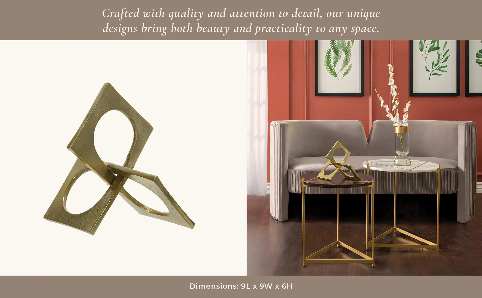 Metal 9" Linked Square Deco, Gold - Image 10