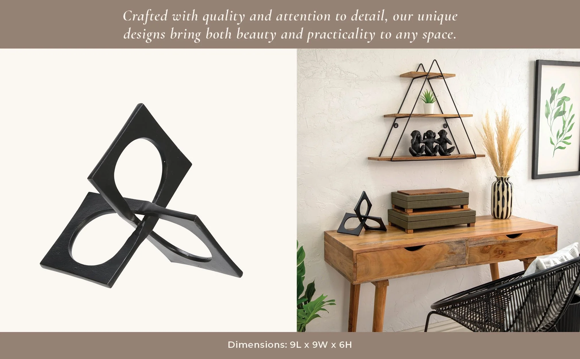 Metal 9" Linked Square Decor, Black - Image 4