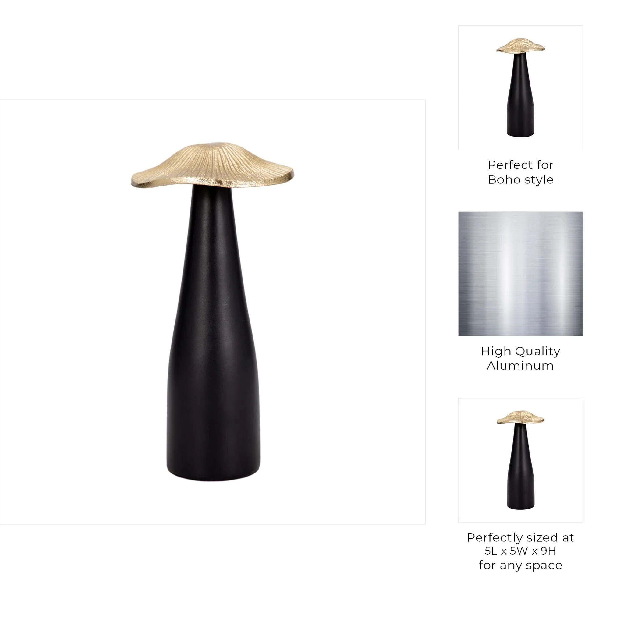 Metal, 9" Mushroom Deco, Black/gold - Image 8