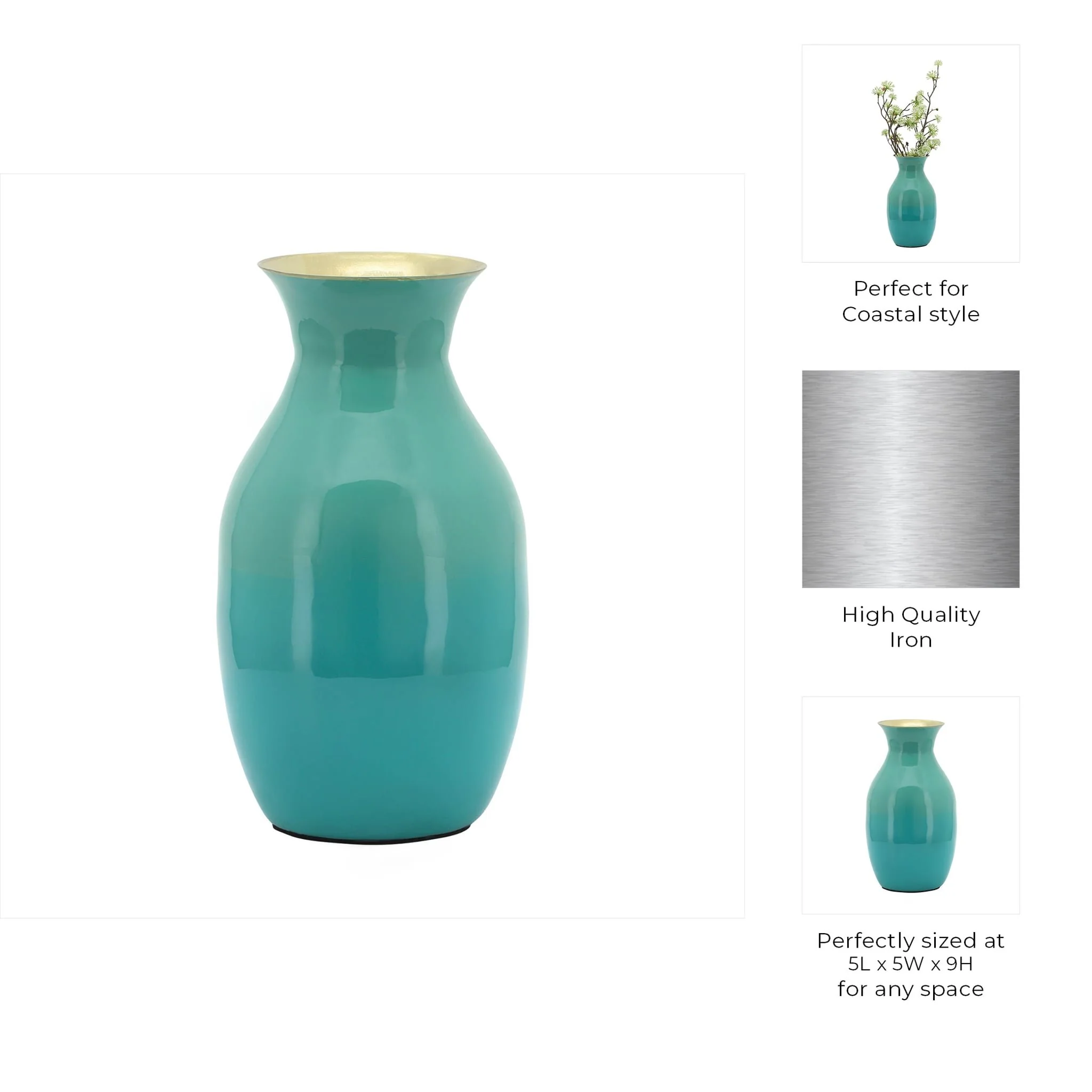 Metal 9" Olpe Vase, Green - Image 9