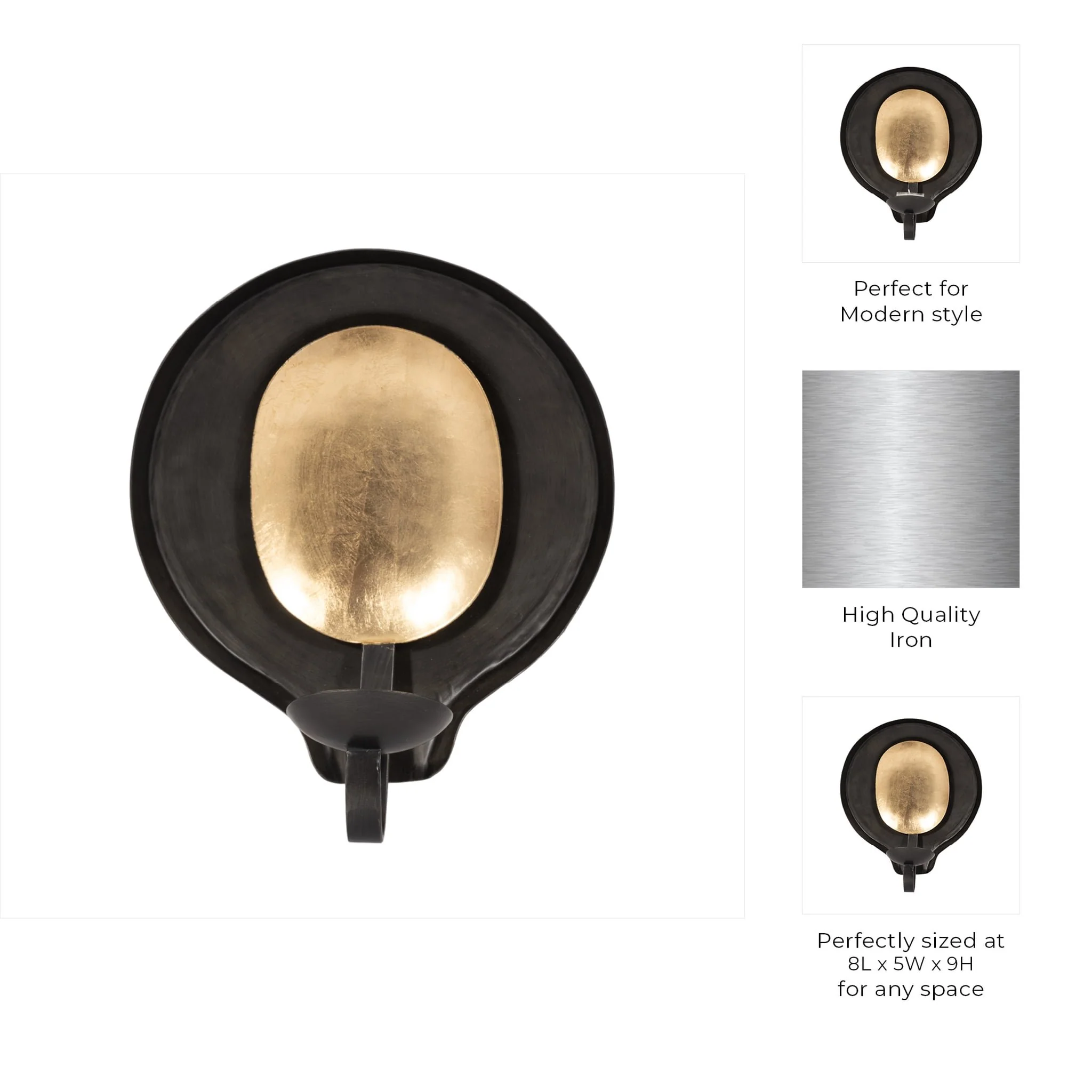 Metal, 9" Round Votive Holder, Black/gold - Image 8